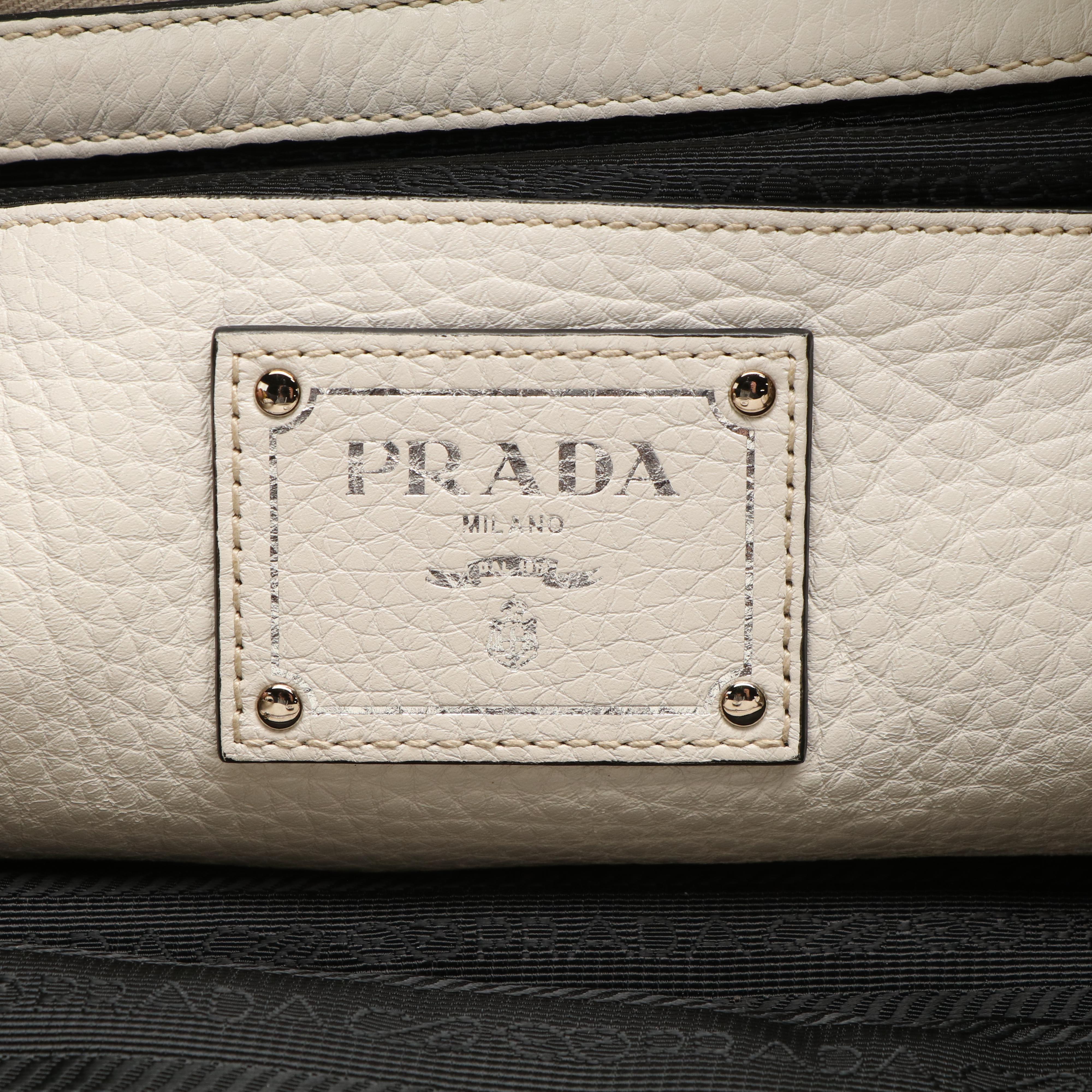 Prada Vitello Daino Two-Way Shopping Tote in Off-White Grained Leather