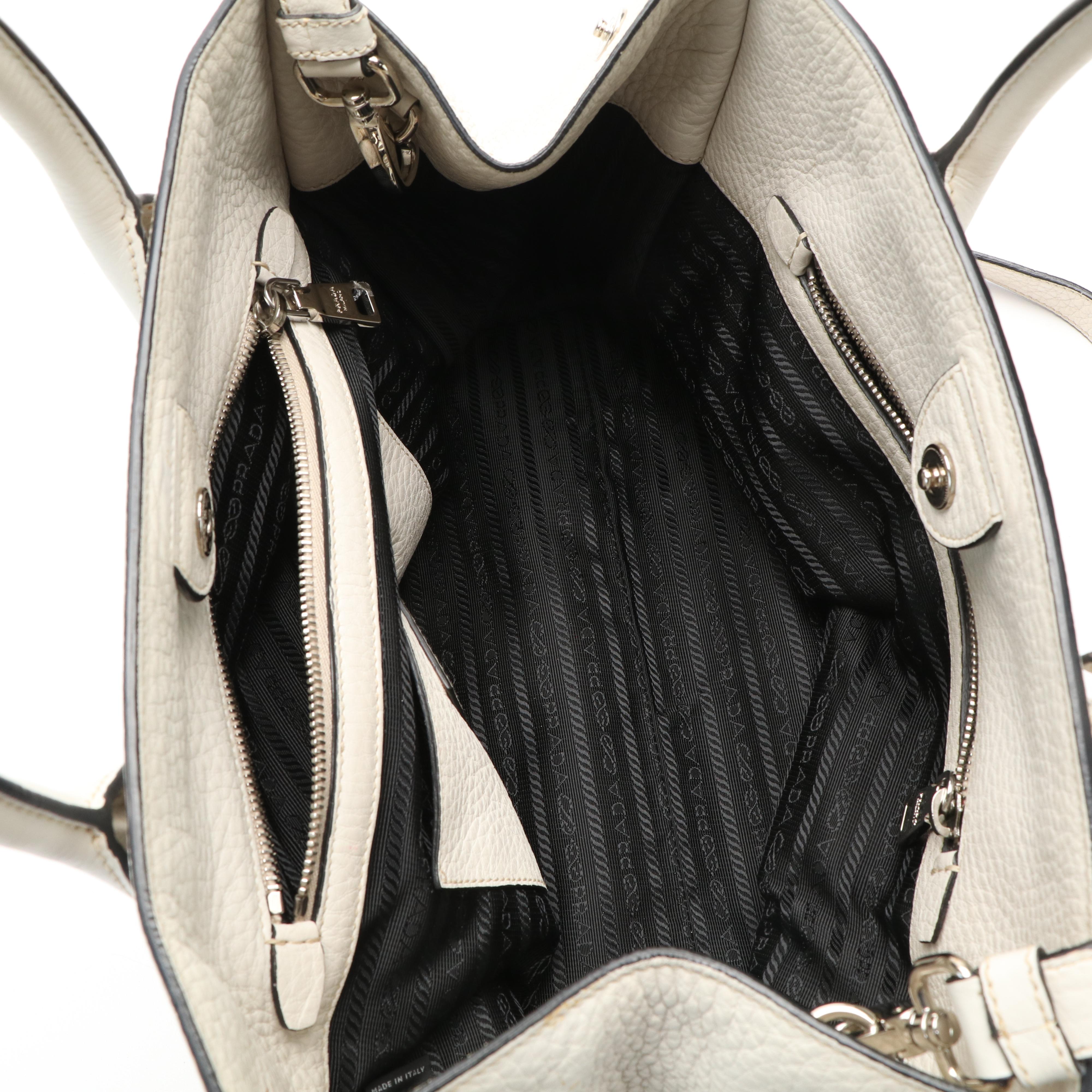 Prada Vitello Daino Two-Way Shopping Tote in Off-White Grained Leather