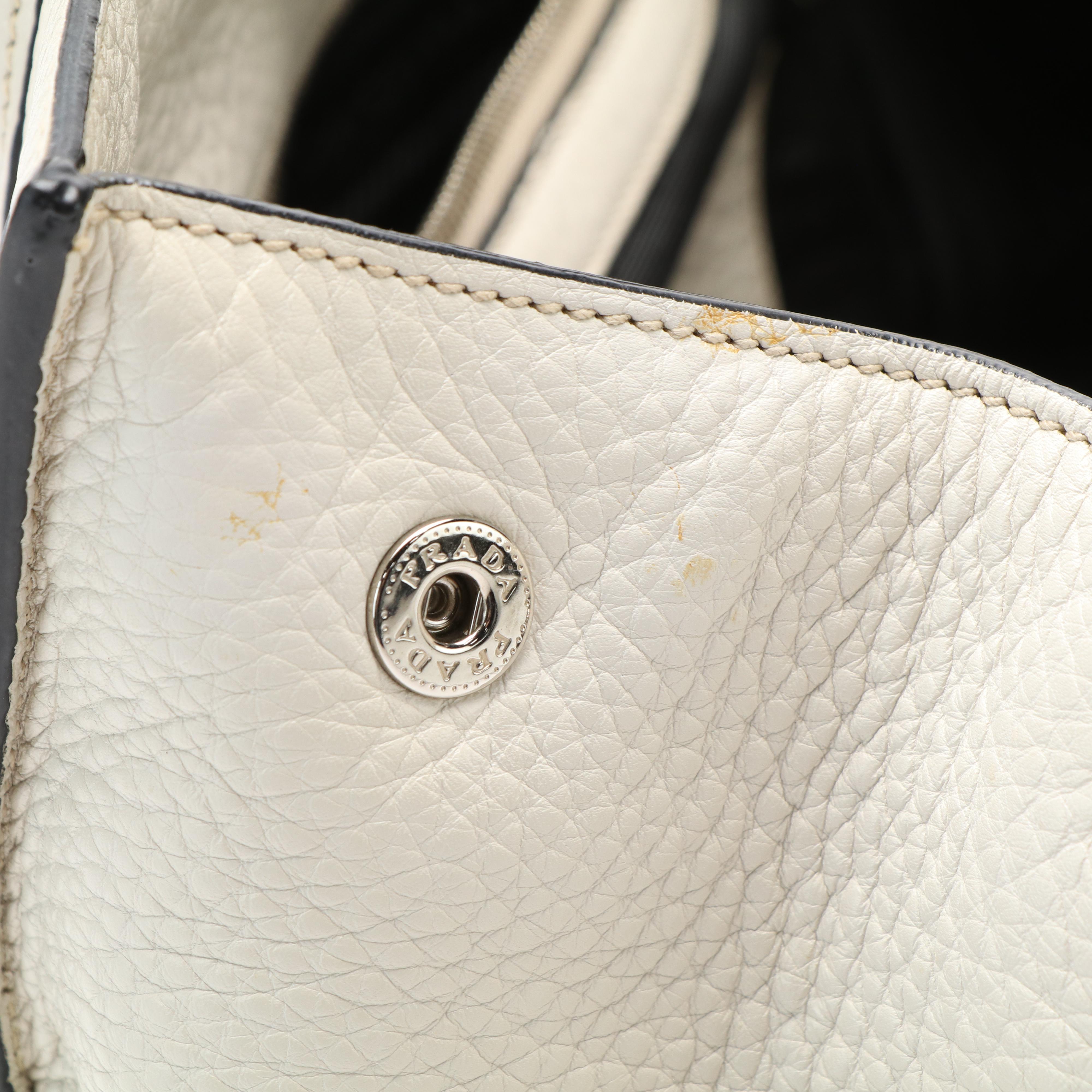 Prada Vitello Daino Two-Way Shopping Tote in Off-White Grained Leather