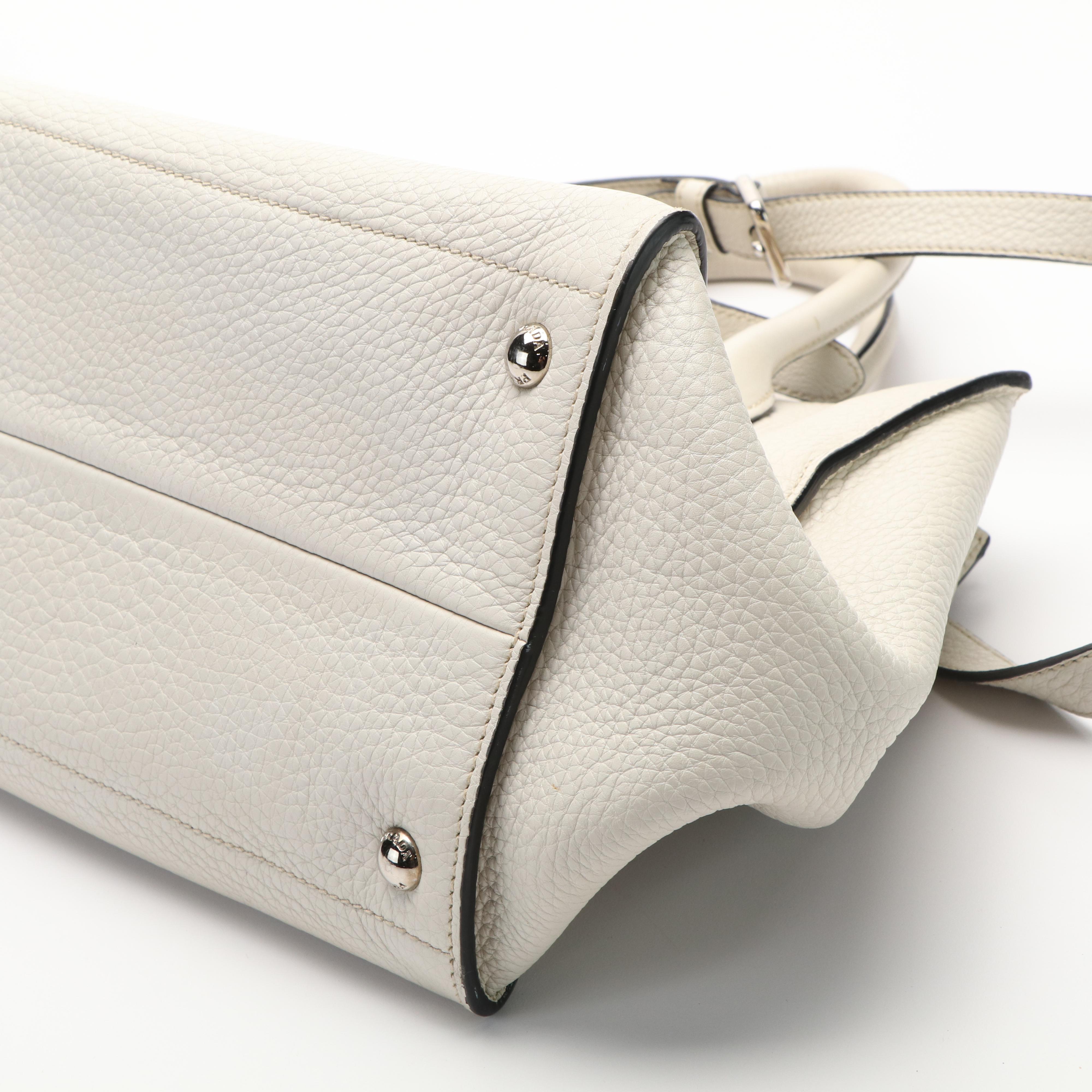 Prada Vitello Daino Two-Way Shopping Tote in Off-White Grained Leather