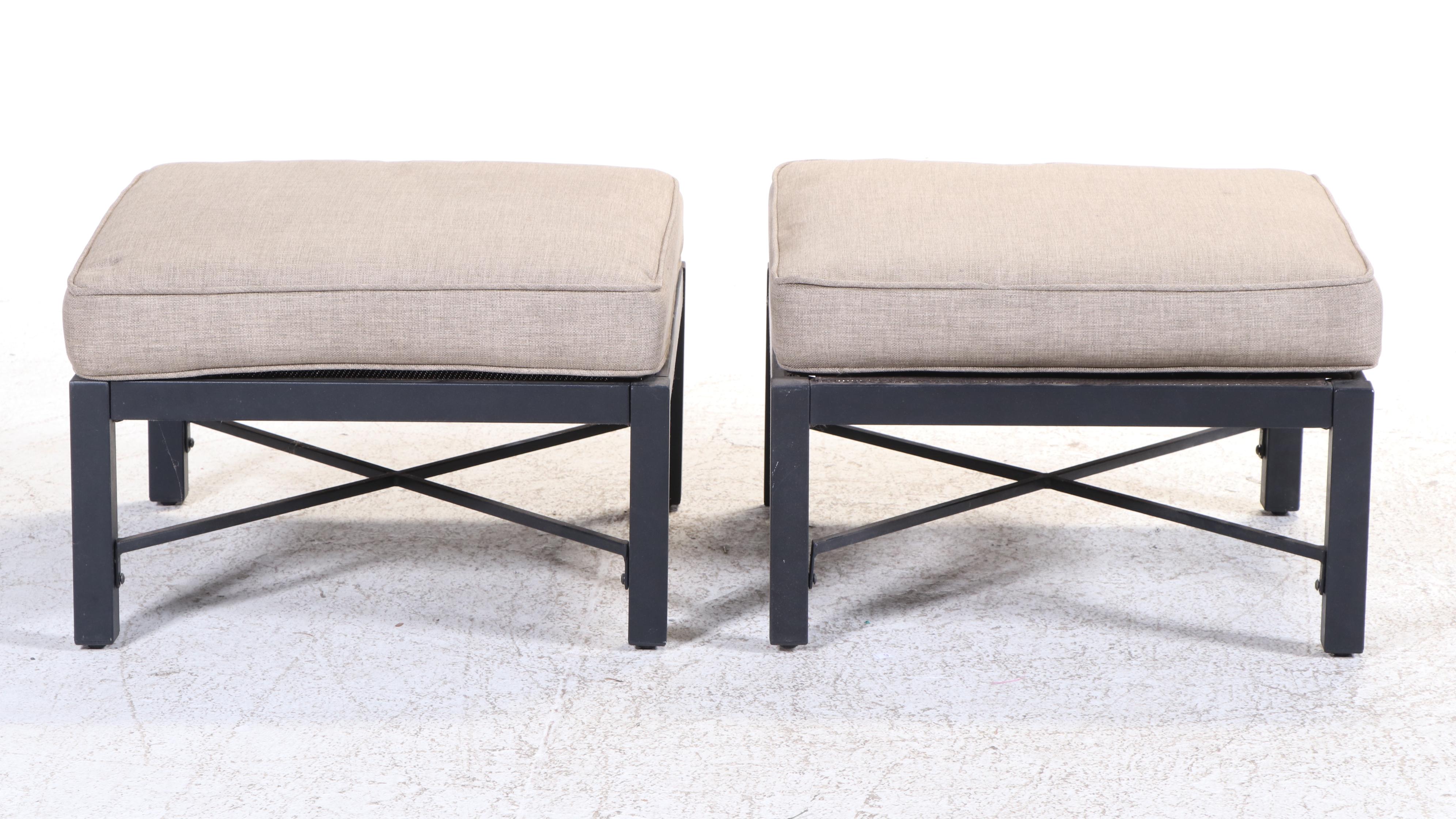 Pair of Powder-Coated Metal Patio Ottomans