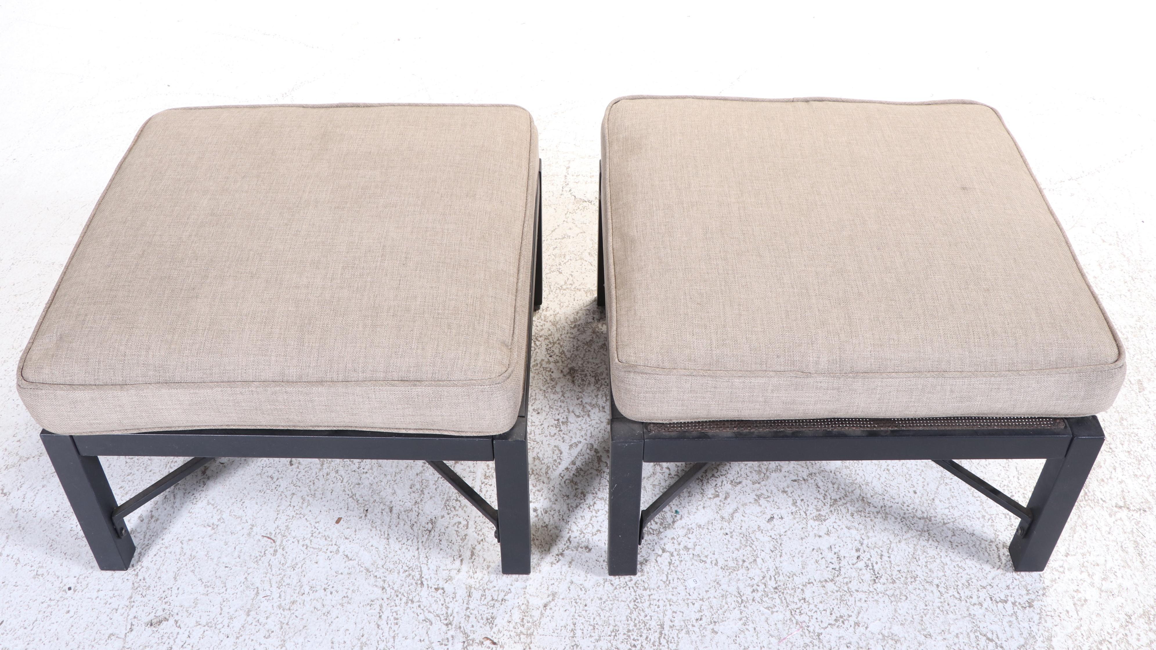 Pair of Powder-Coated Metal Patio Ottomans