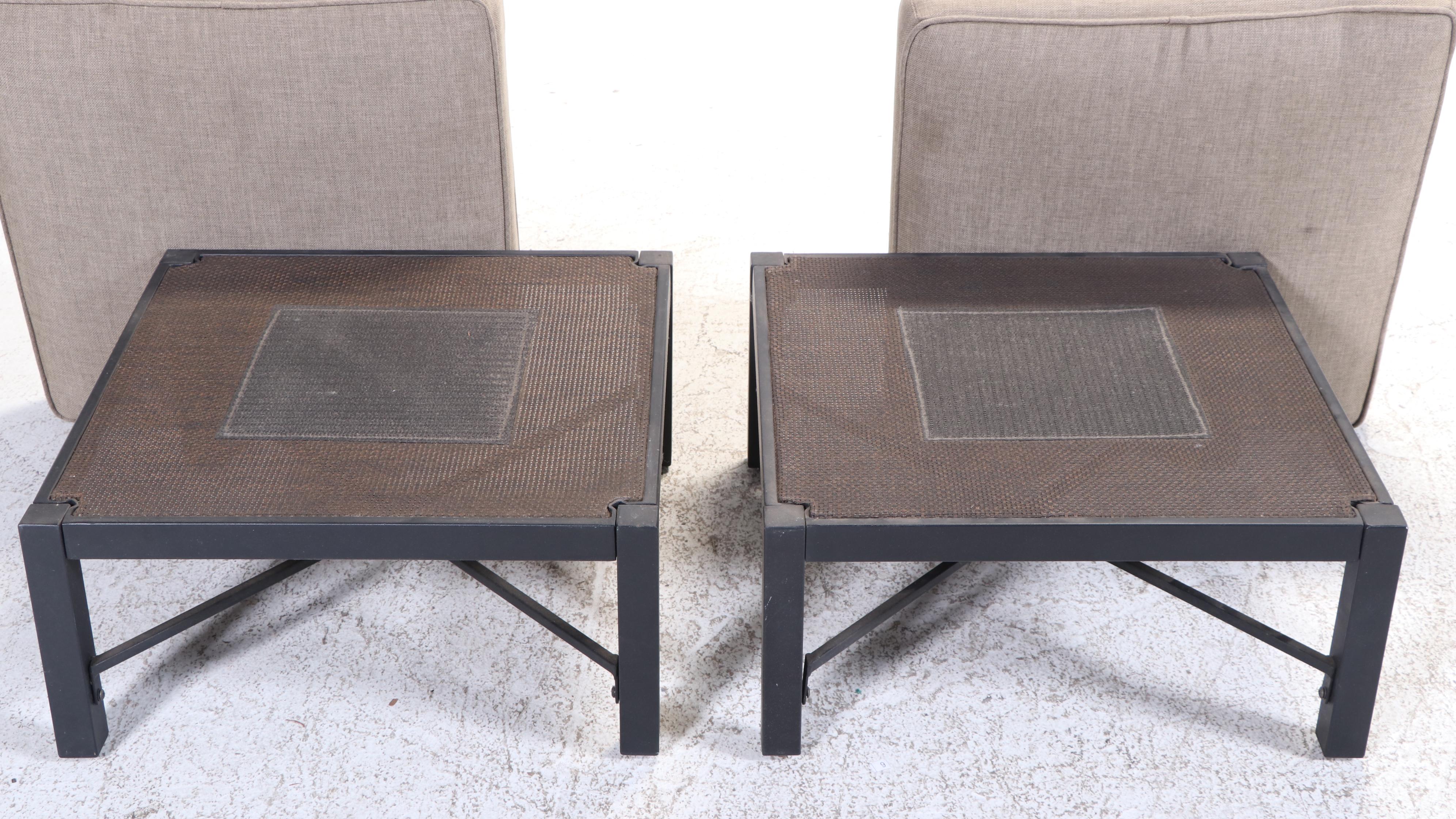 Pair of Powder-Coated Metal Patio Ottomans