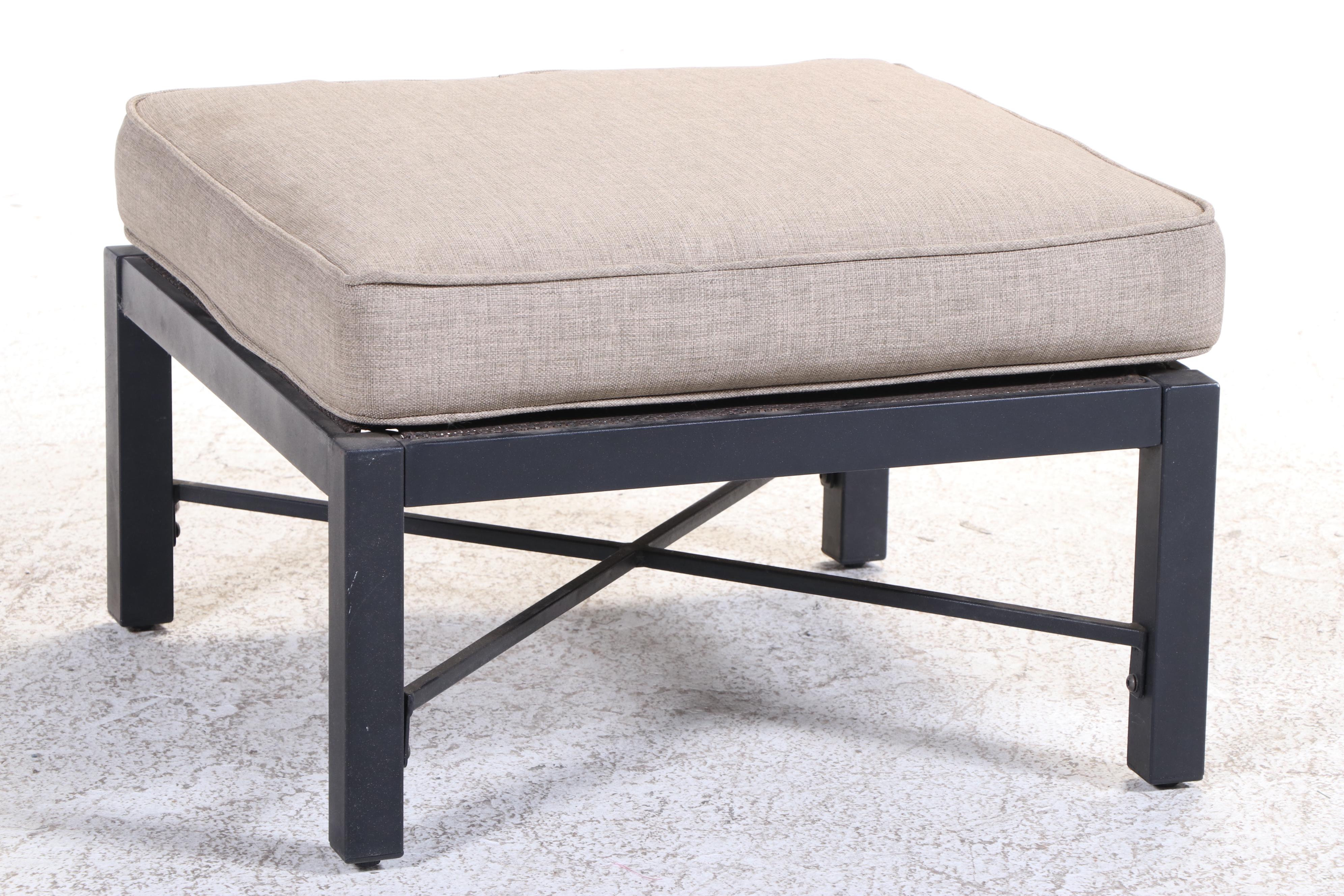 Pair of Powder-Coated Metal Patio Ottomans