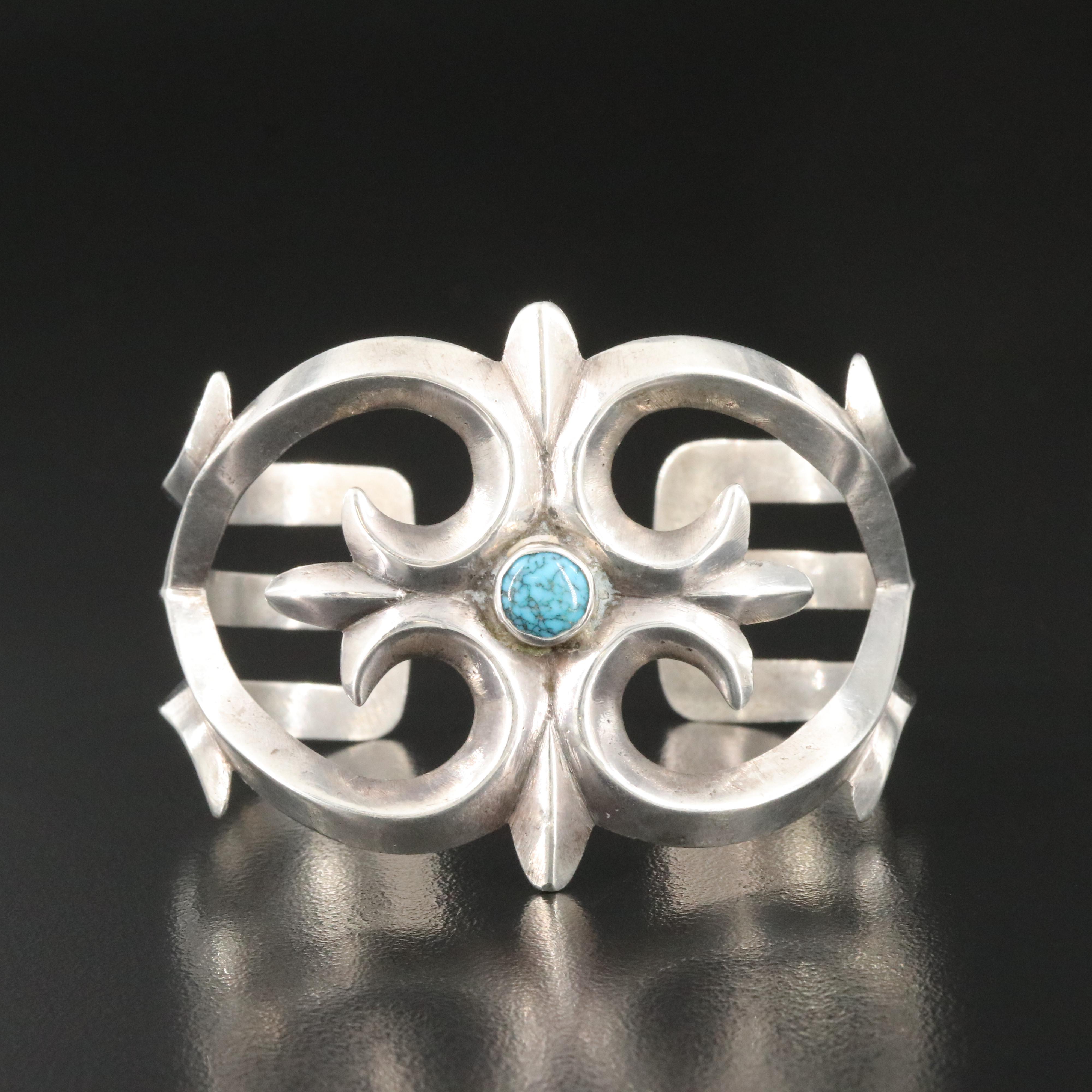 Sterling Sand Cast Turquoise Cuff Bracelet