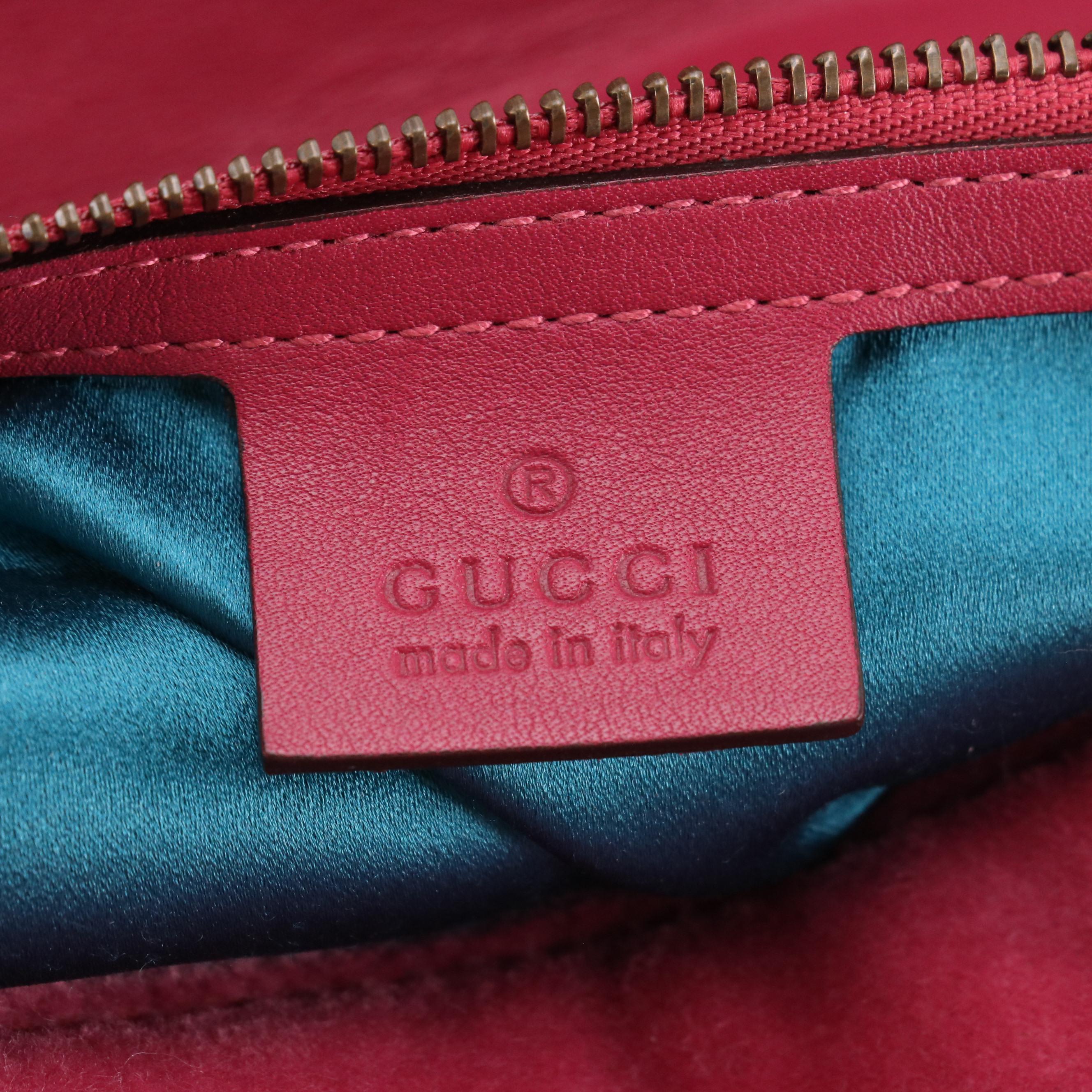 Gucci Marmont Crossbody Bag in Berry Pink Matelassé Velvet and Leather Trim
