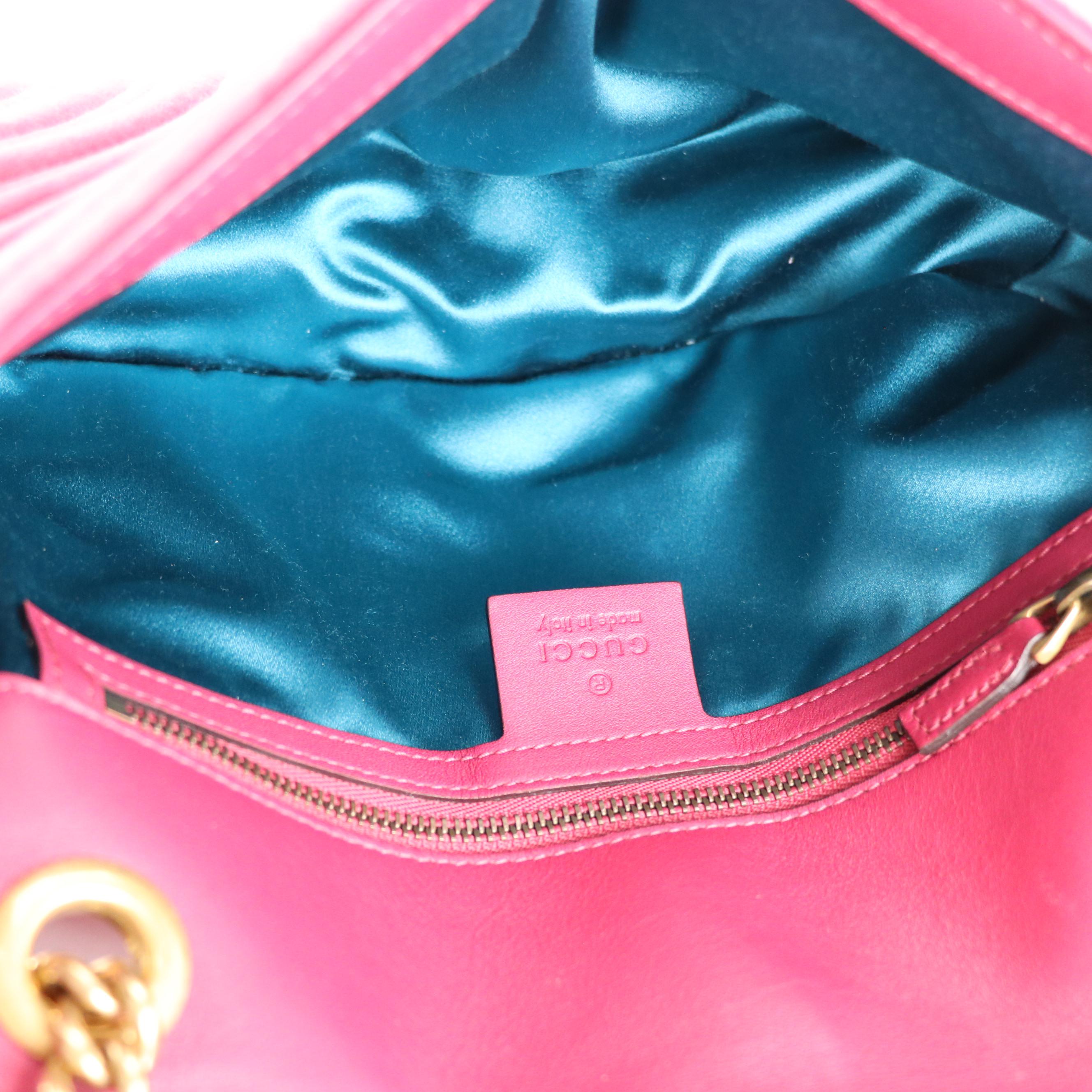 Gucci Marmont Crossbody Bag in Berry Pink Matelassé Velvet and Leather Trim