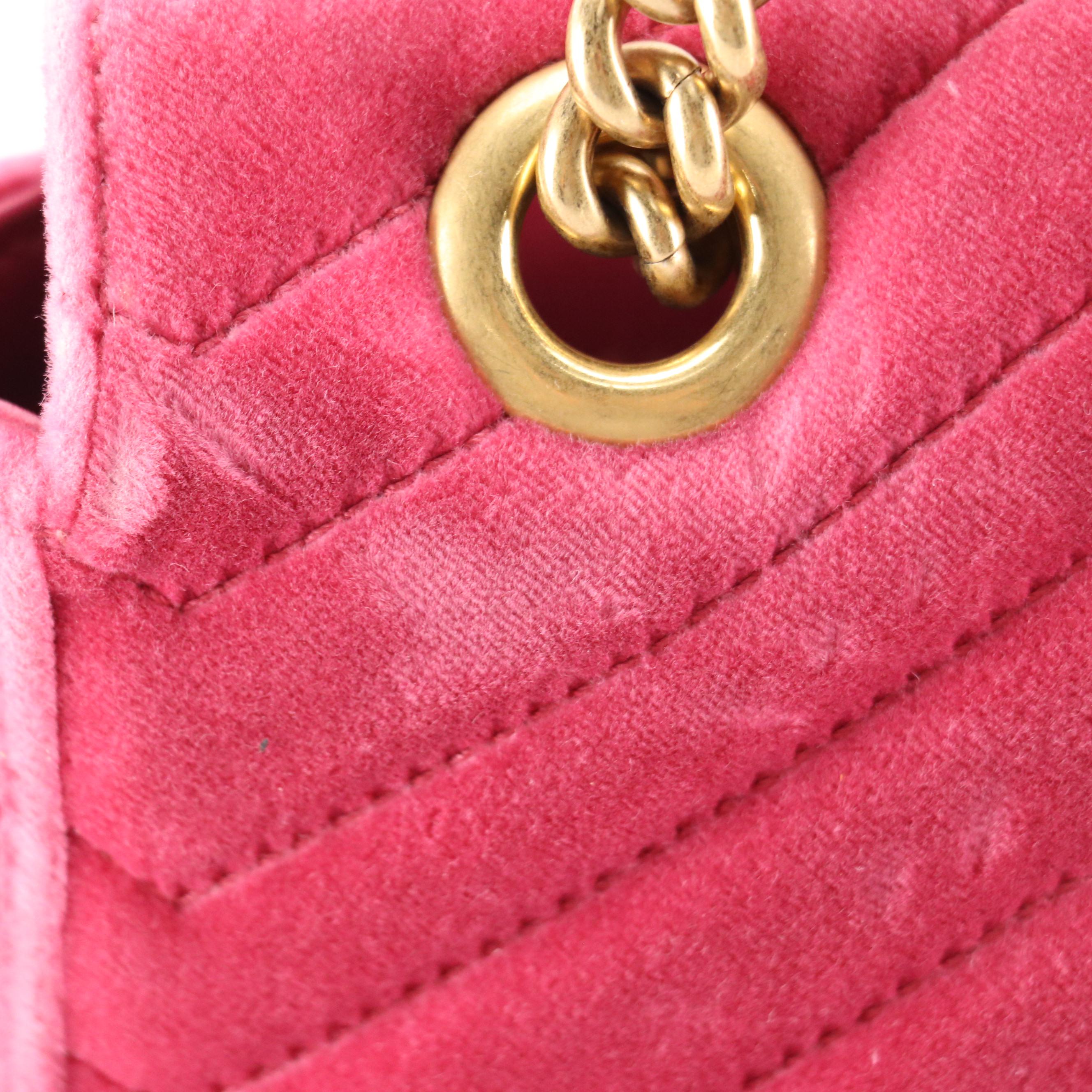 Gucci Marmont Crossbody Bag in Berry Pink Matelassé Velvet and Leather Trim