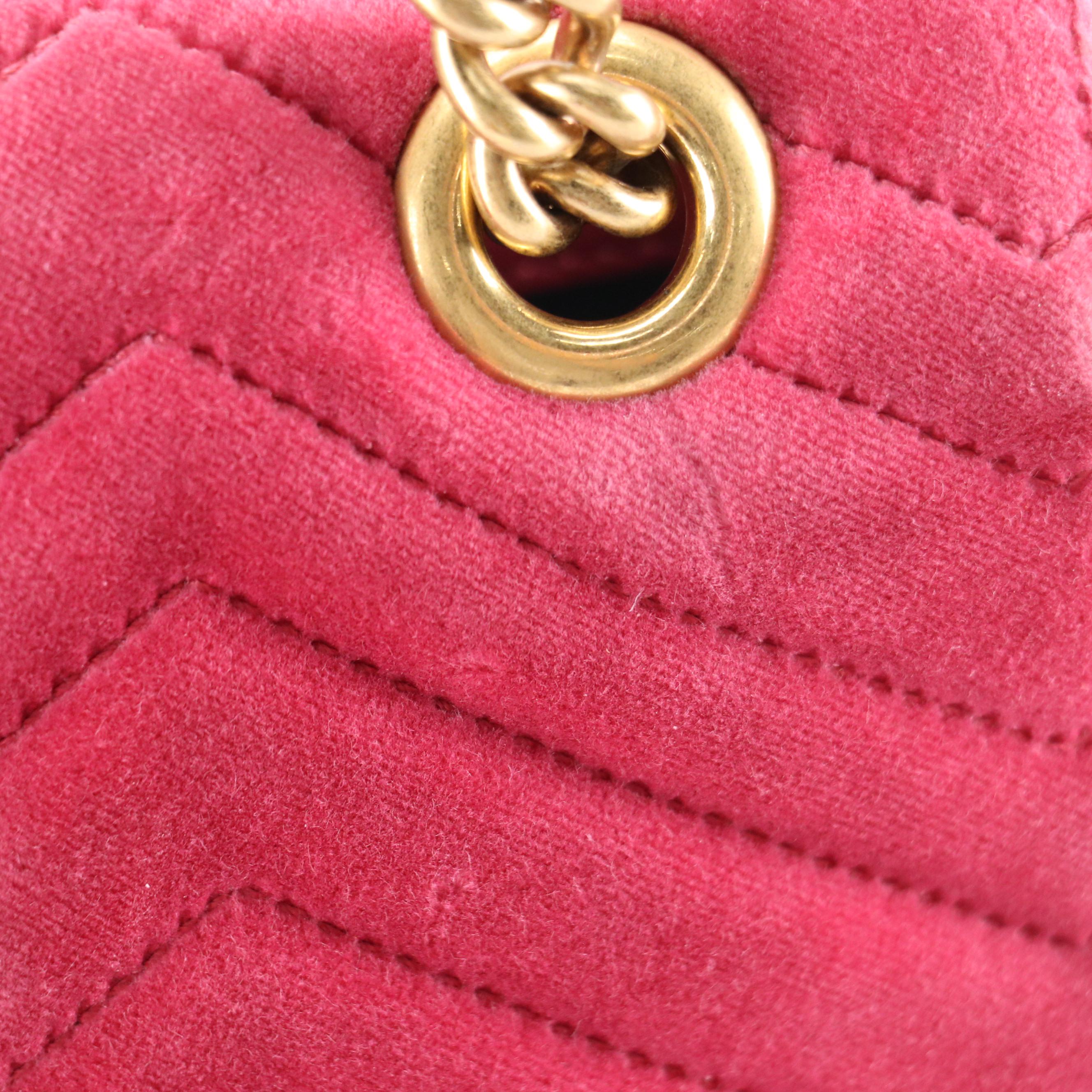 Gucci Marmont Crossbody Bag in Berry Pink Matelassé Velvet and Leather Trim