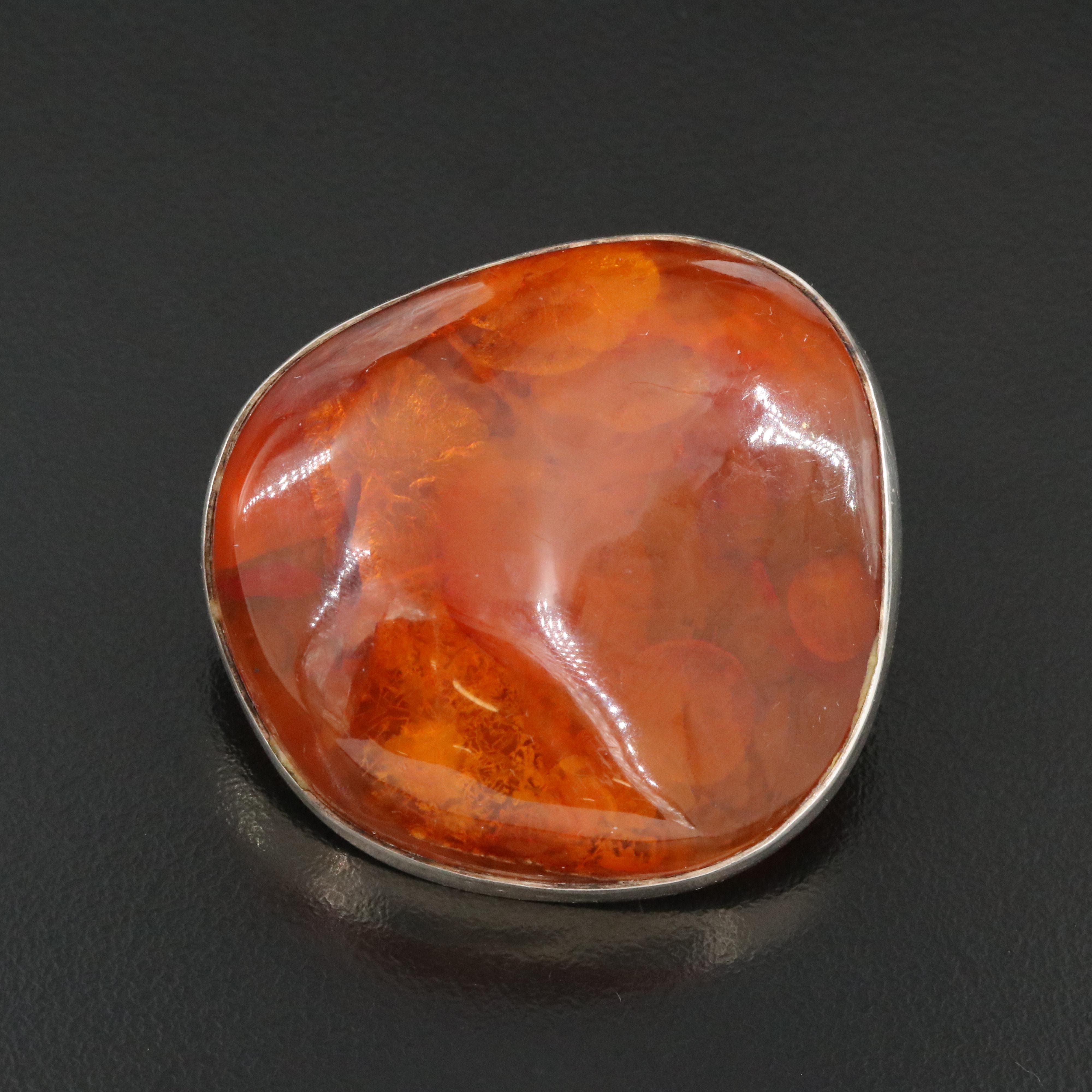 Vintage Polish Sterling Amber Brooch