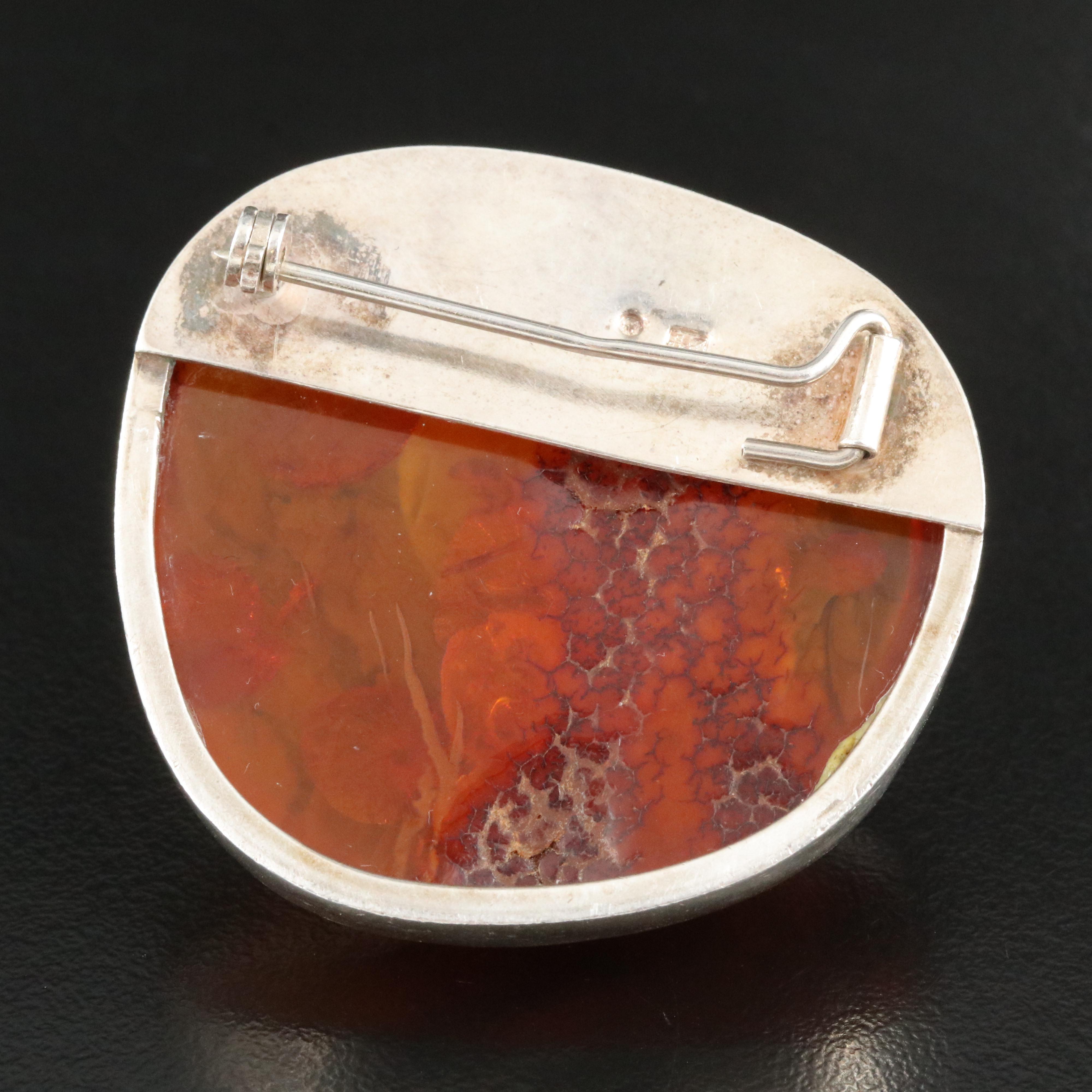 Vintage Polish Sterling Amber Brooch