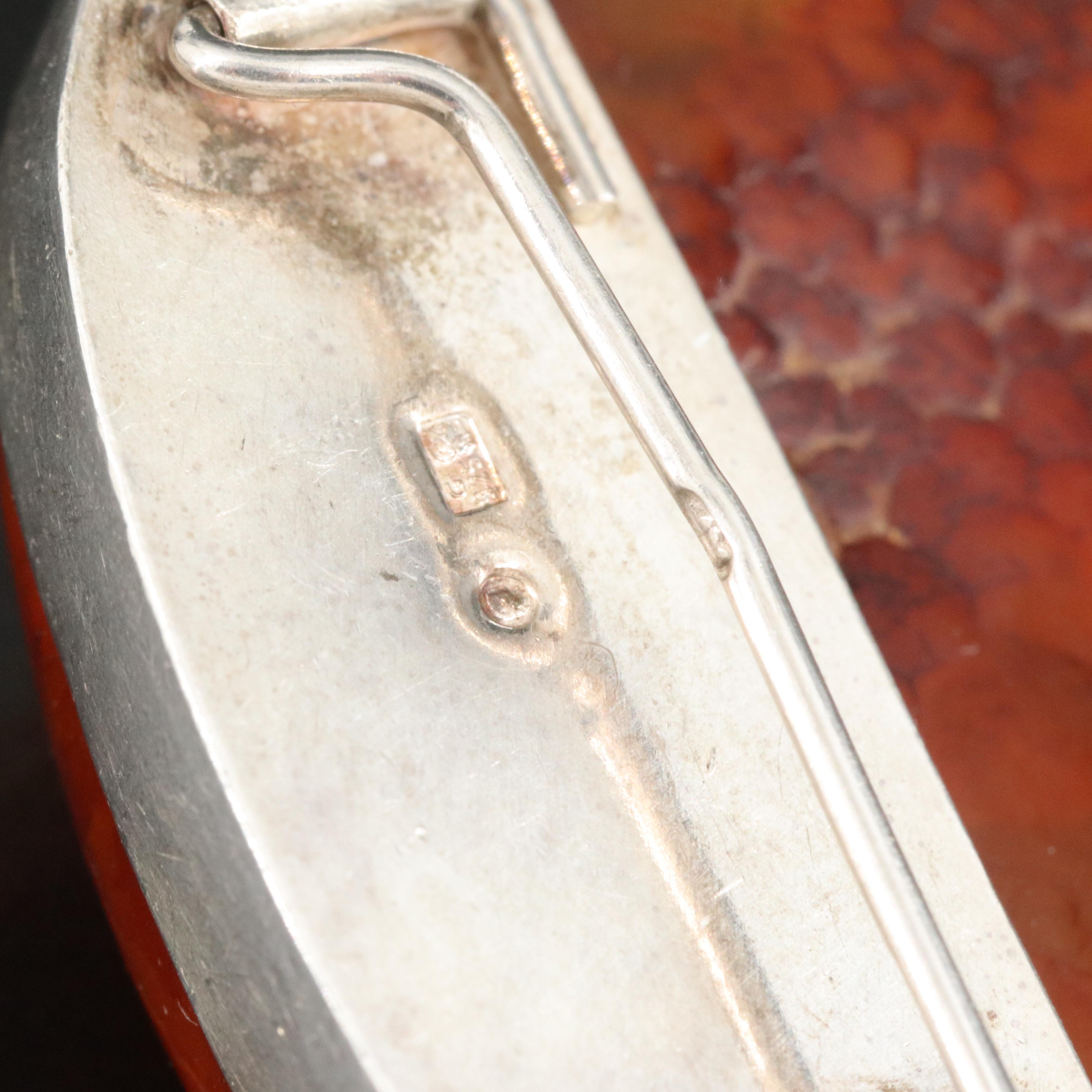 Vintage Polish Sterling Amber Brooch