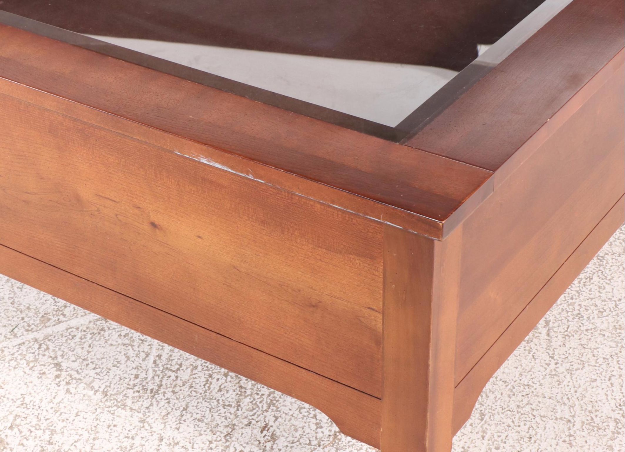 Shaker Style Cherrywood and Glass Top Two-Drawer Coffee Table