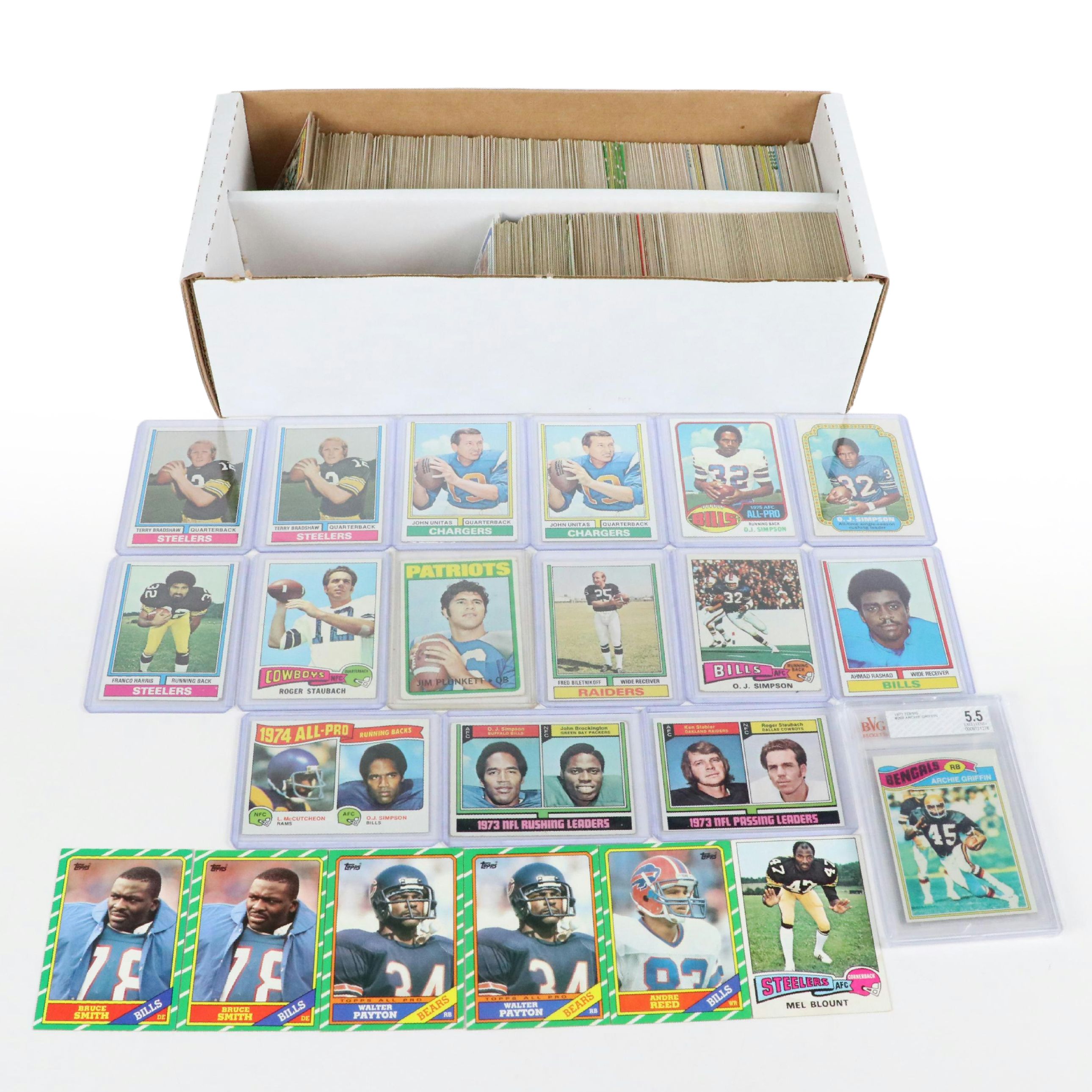 Topps Football Cards Featuring Jim Plunkett Rookie and More, 1970s–1980s