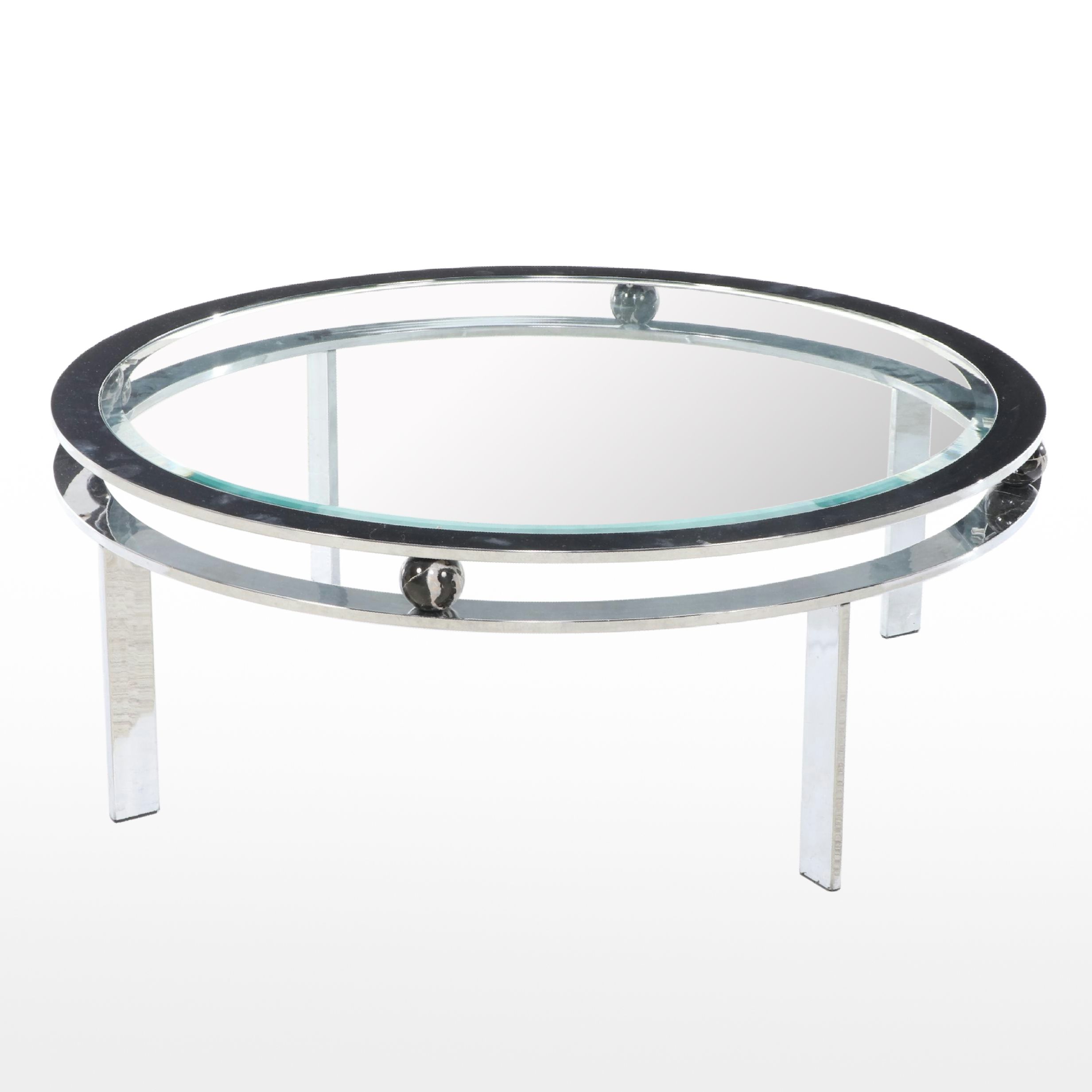 Design Institute America Modernist Chrome and Stone Orb Coffee Table, Dated 1985