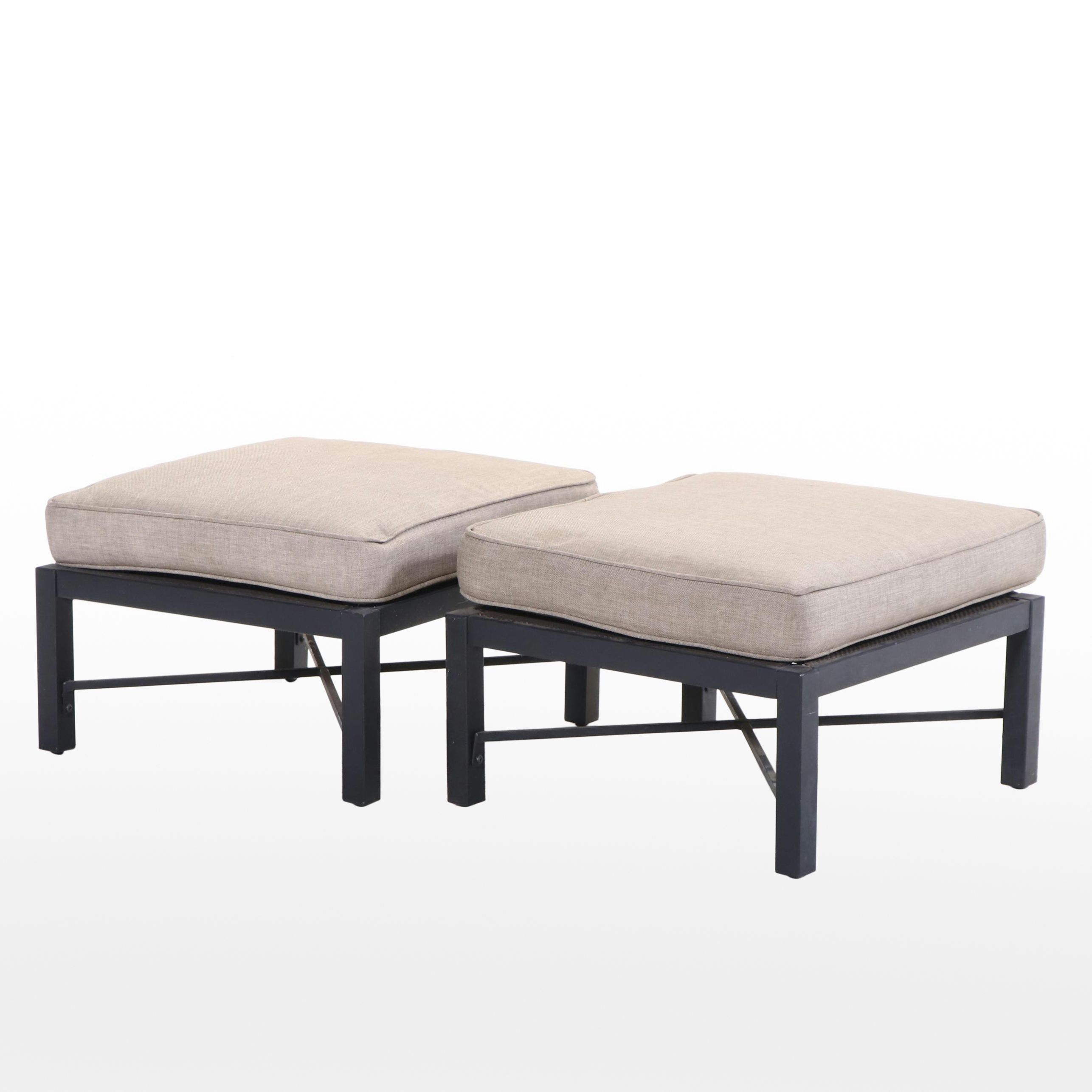 Pair of Powder-Coated Metal Patio Ottomans