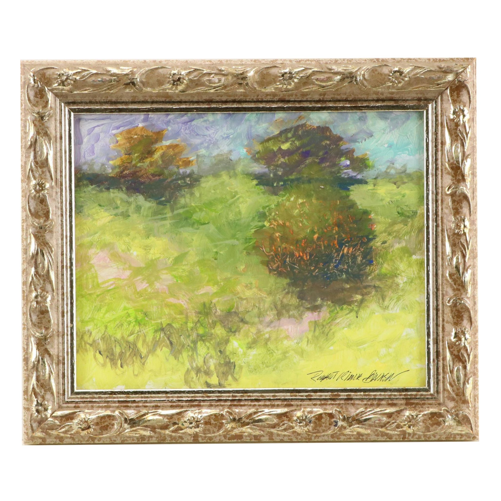 Robert Riddle Baker Acrylic Landscape Painting "Tree Shadows," 2024