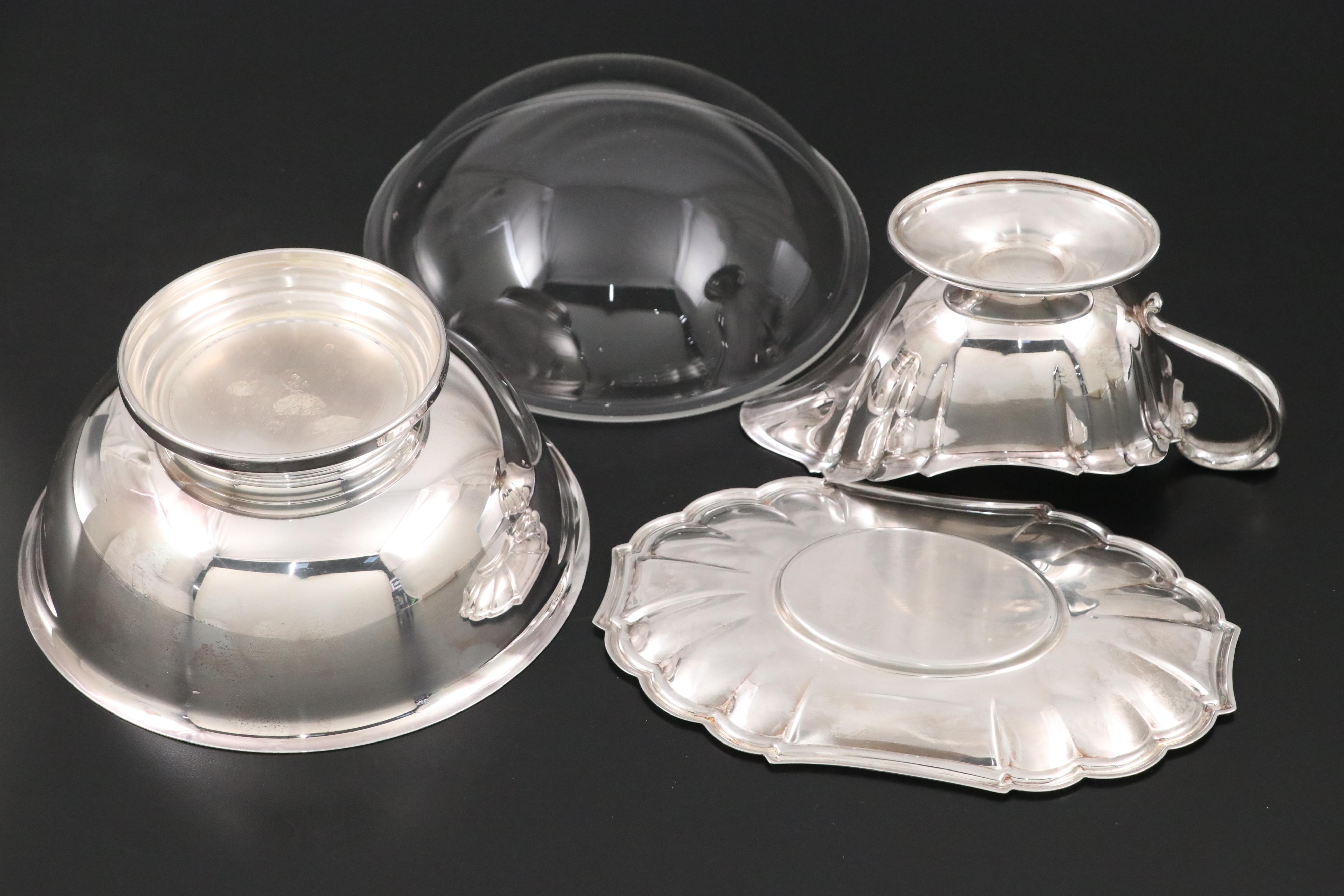 Gorham Silver Plate Paul Revere Bowls with Steak Knives and Other Tableware