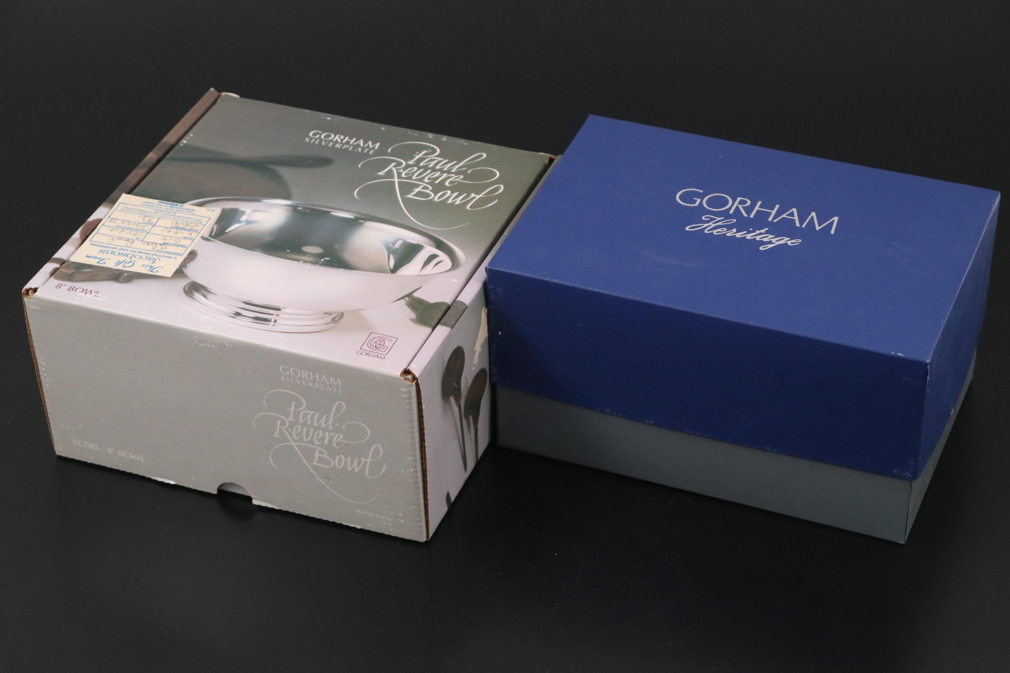 Gorham Silver Plate Paul Revere Bowls with Steak Knives and Other Tableware