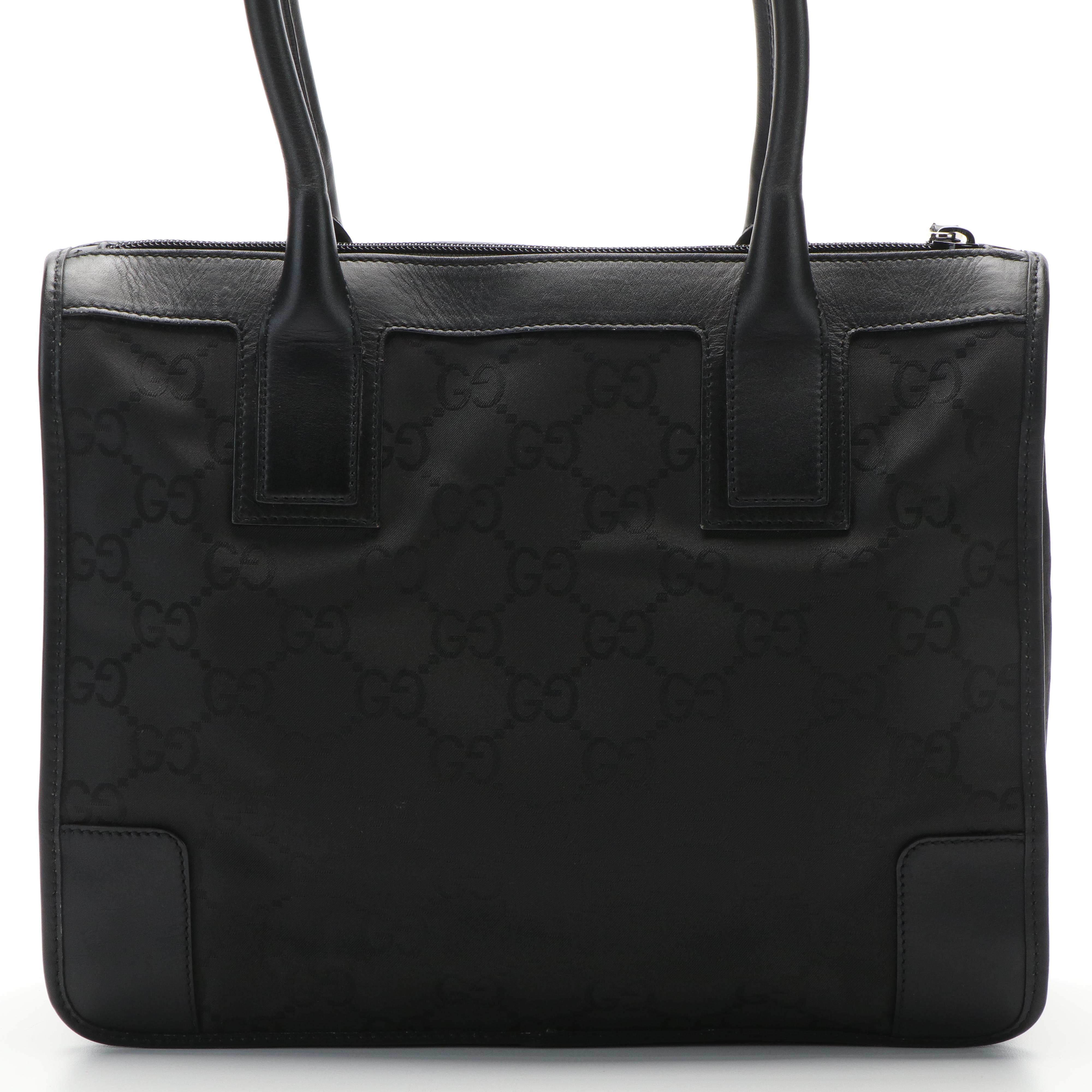 Gucci Balthus Handbag in Black GG Nylon Jacquard and Leather