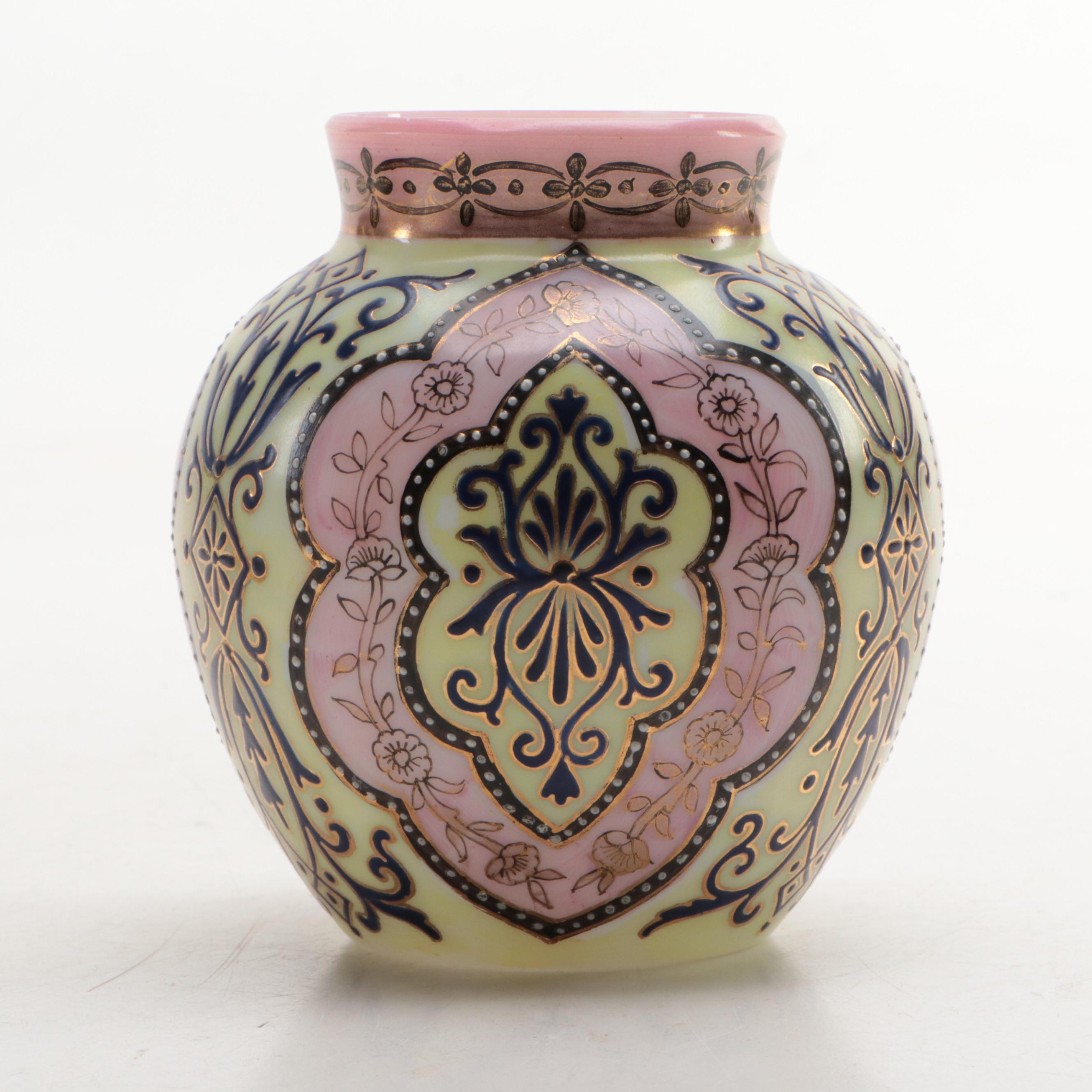 Moroccan Style Thomas Webb Overlaid  Glass Vase and J Fisher Earthenware Ewer