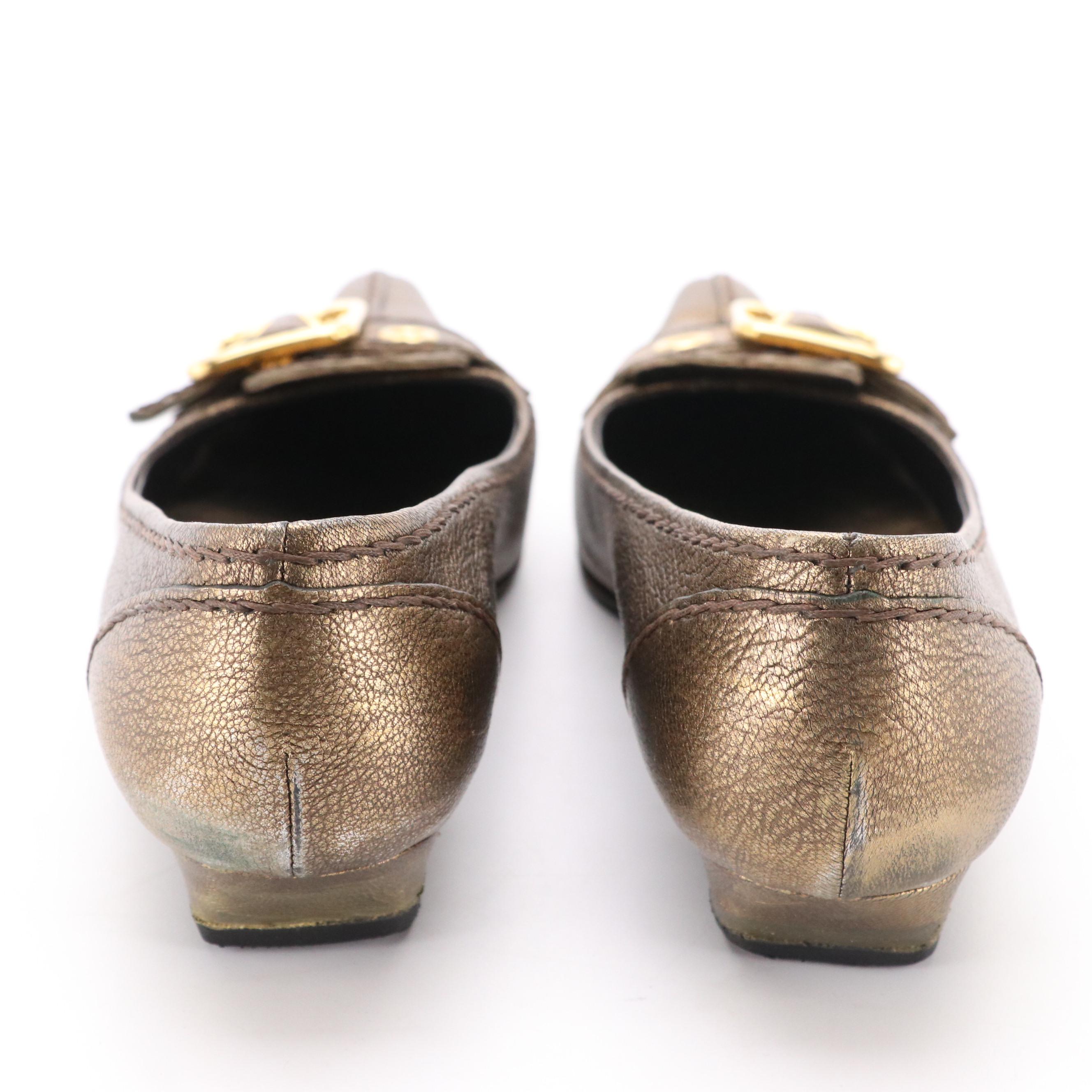 Prada Low Heel Buckle Pumps in Leather