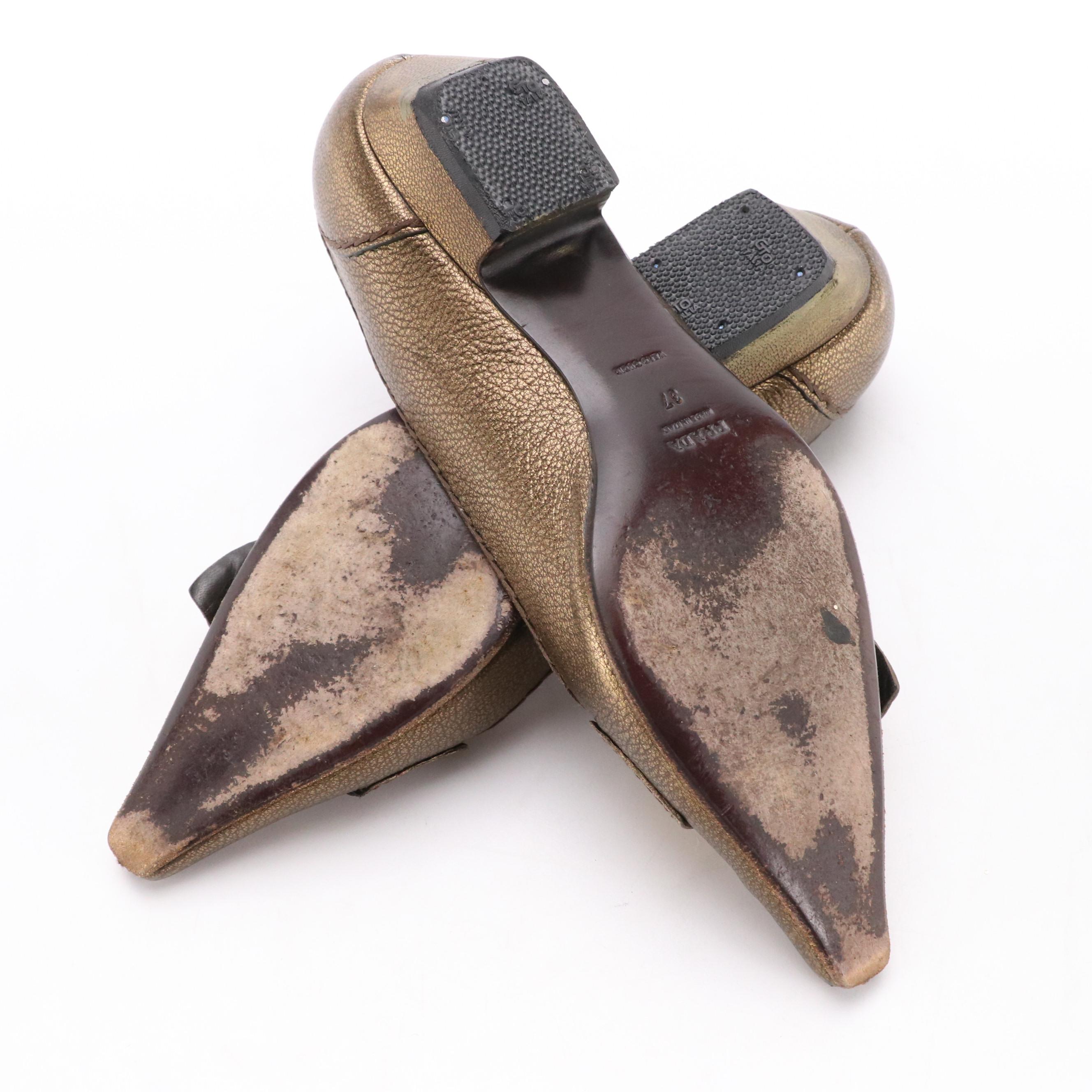 Prada Low Heel Buckle Pumps in Leather