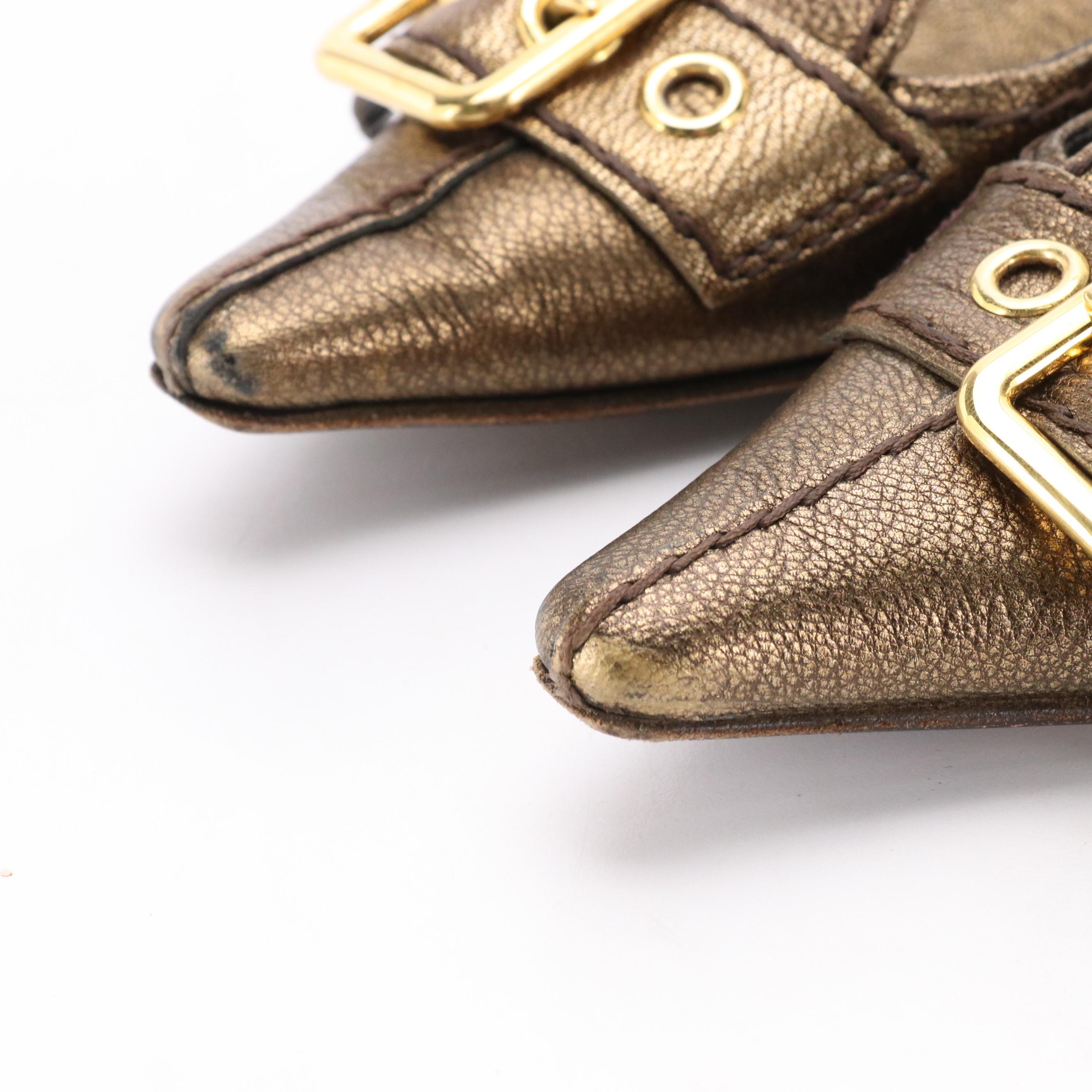 Prada Low Heel Buckle Pumps in Leather