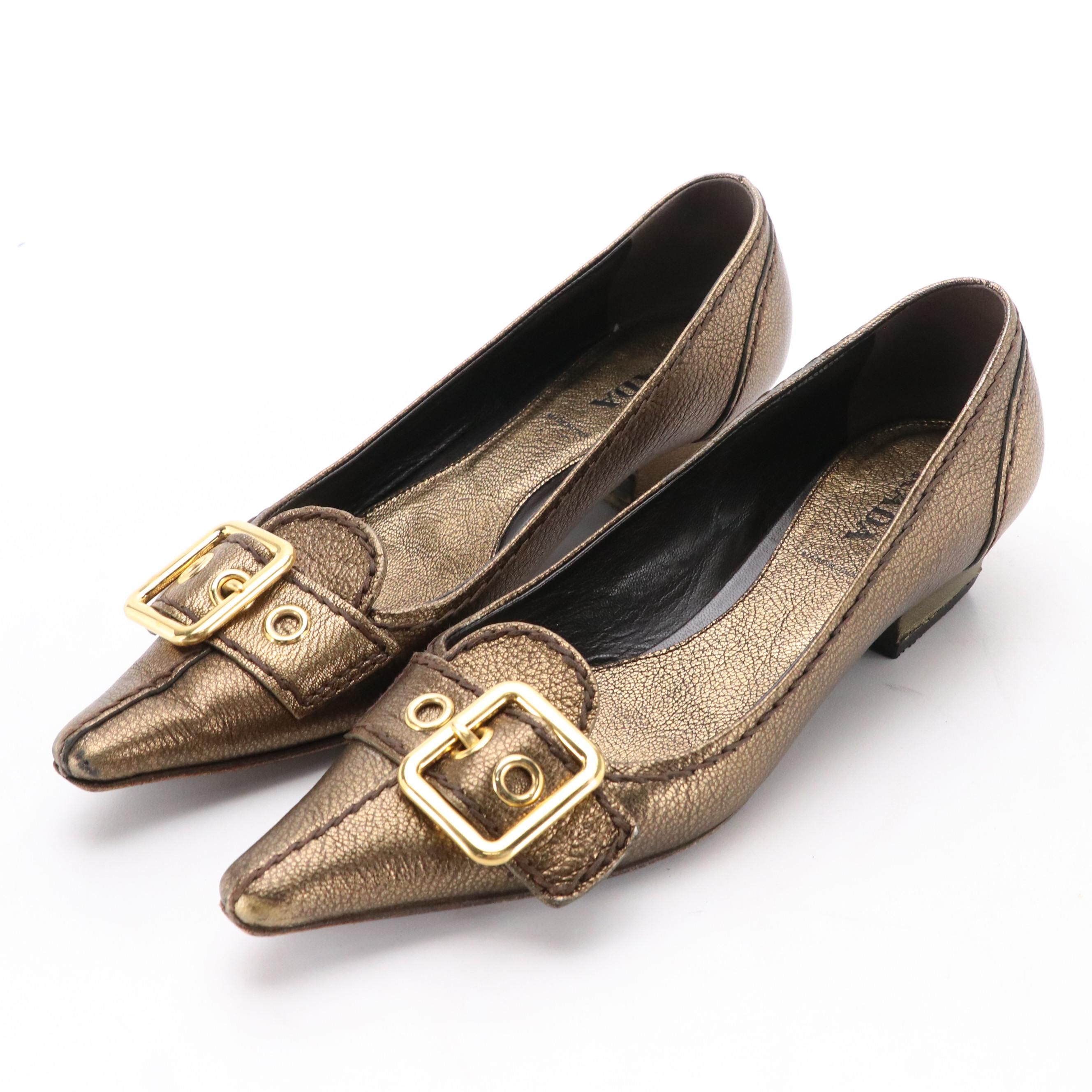 Prada Low Heel Buckle Pumps in Leather