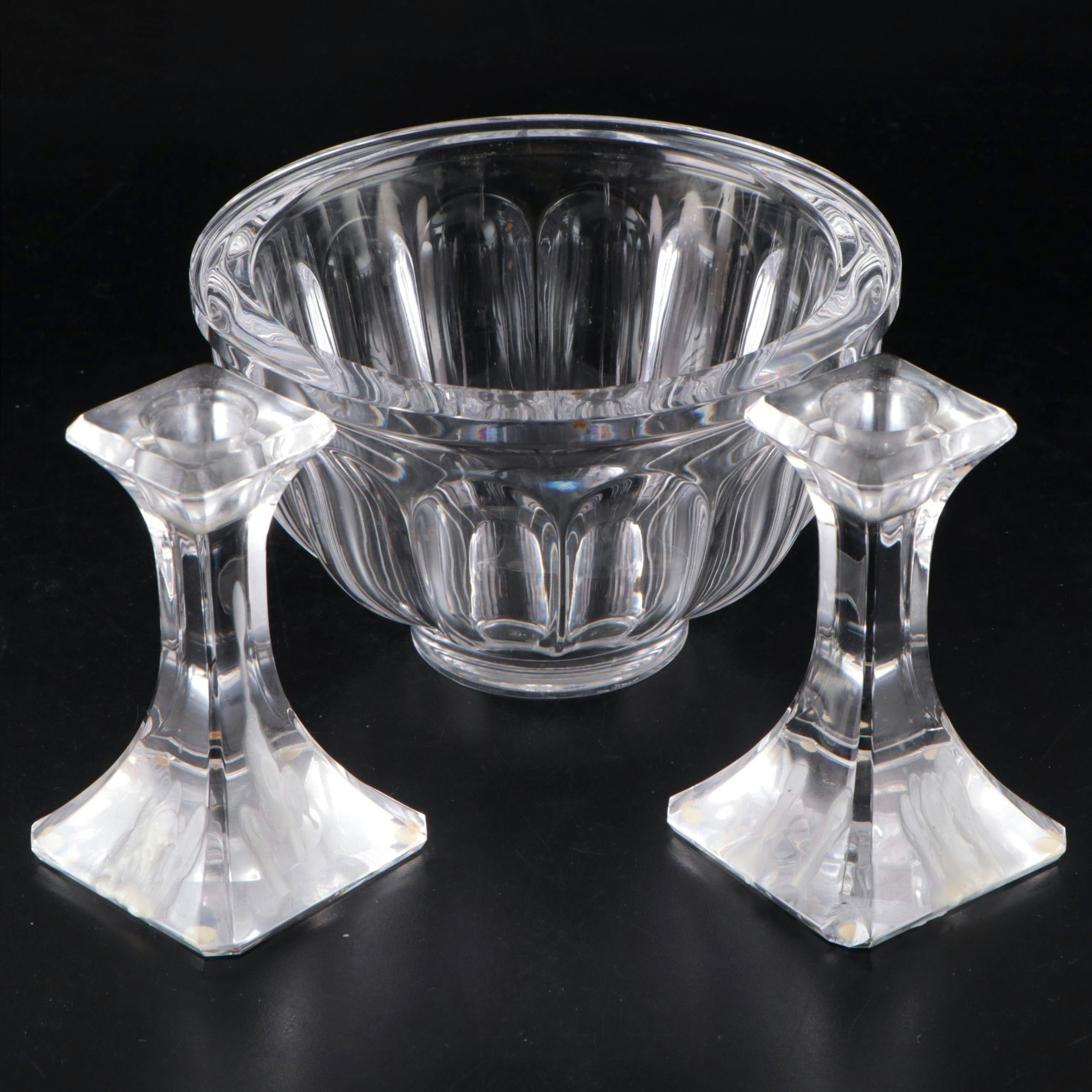 Orrefors "San Michele" Crystal Bowl and "Regina" Crystal Candlesticks