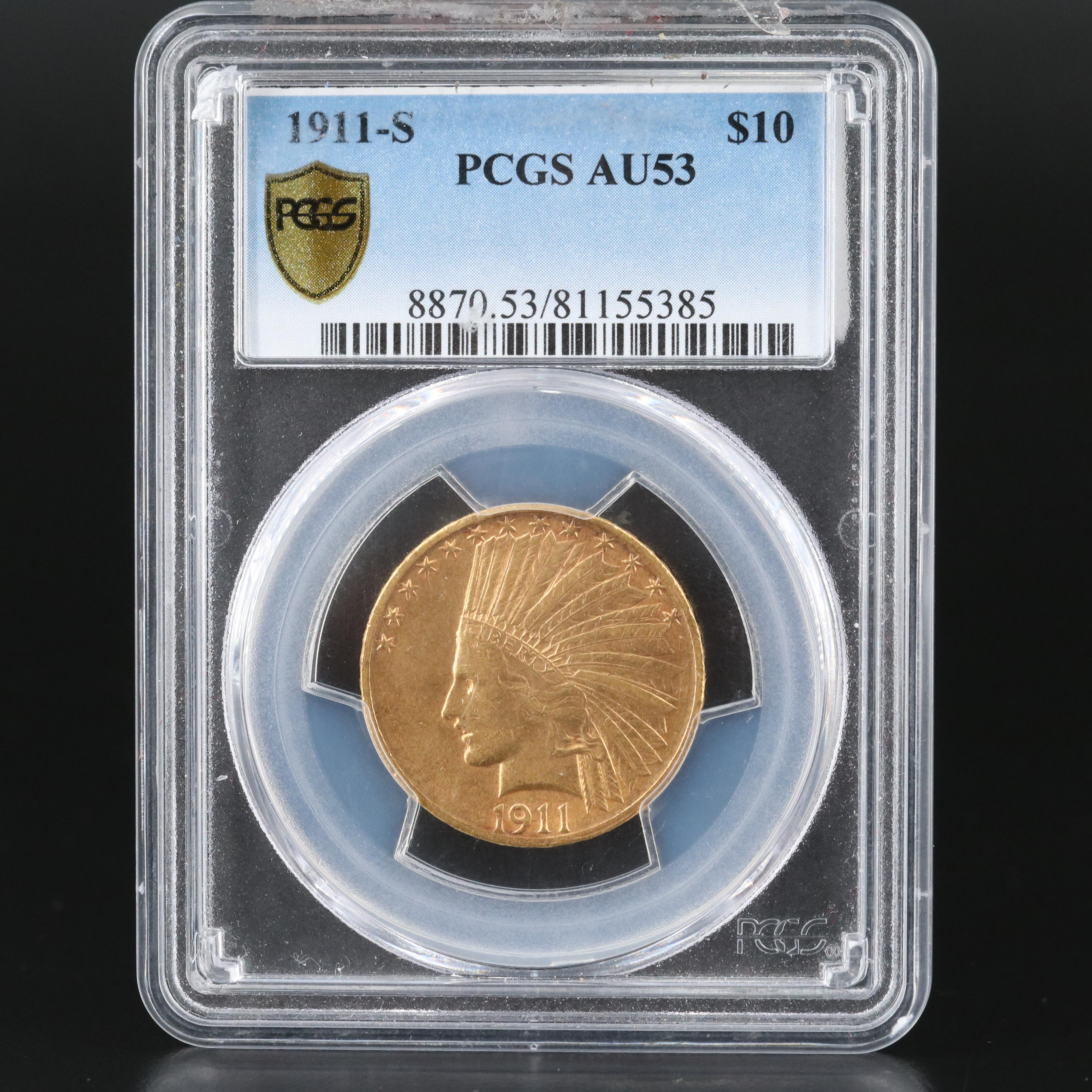 PCGS Graded AU53 1910-S Indian $10 Gold Coin
