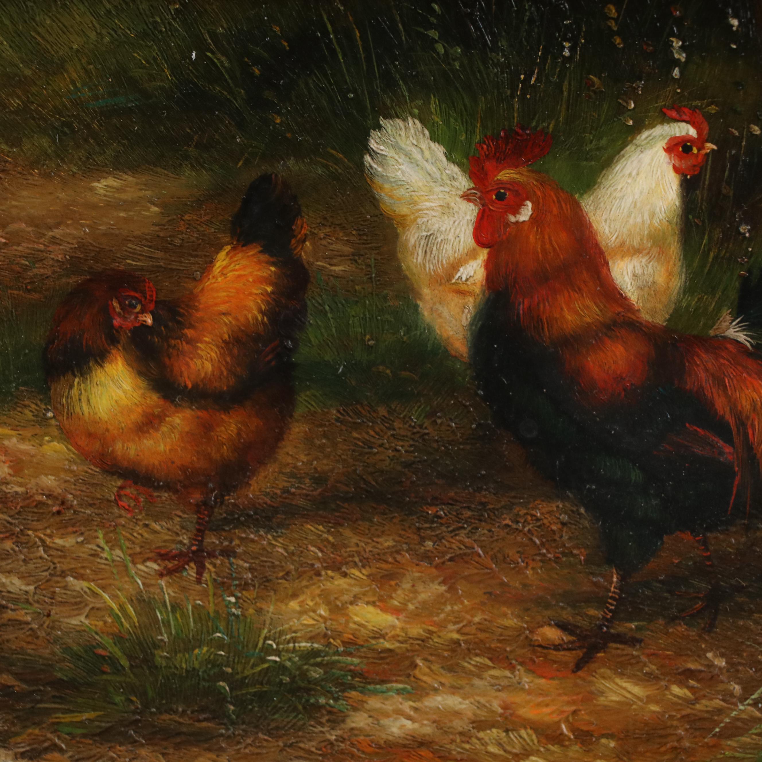Oil Painting of Chickens in the Style of Edgar Hunt