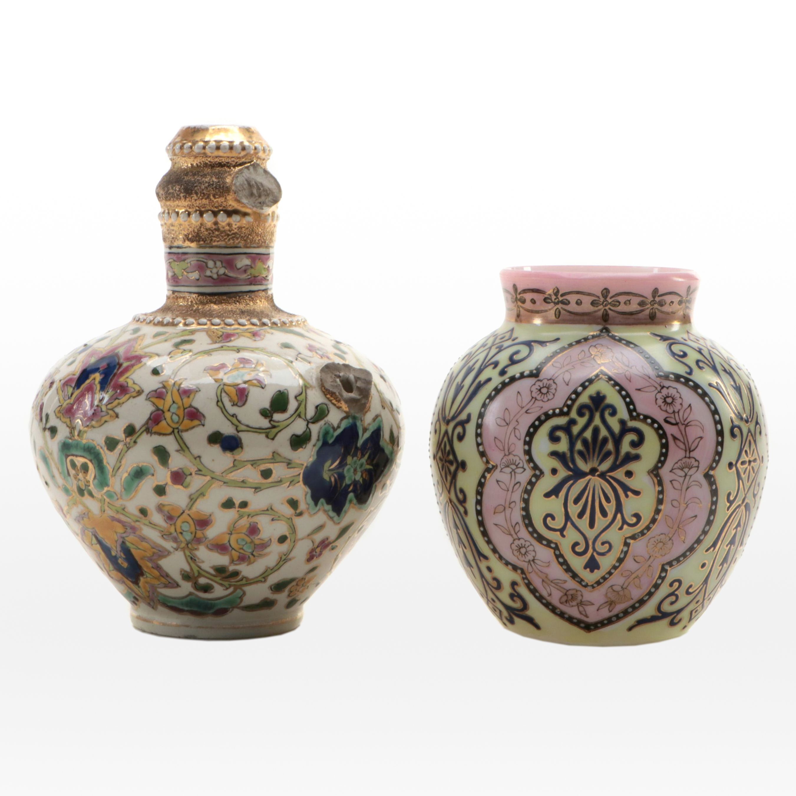 Moroccan Style Thomas Webb Overlaid  Glass Vase and J Fisher Earthenware Ewer