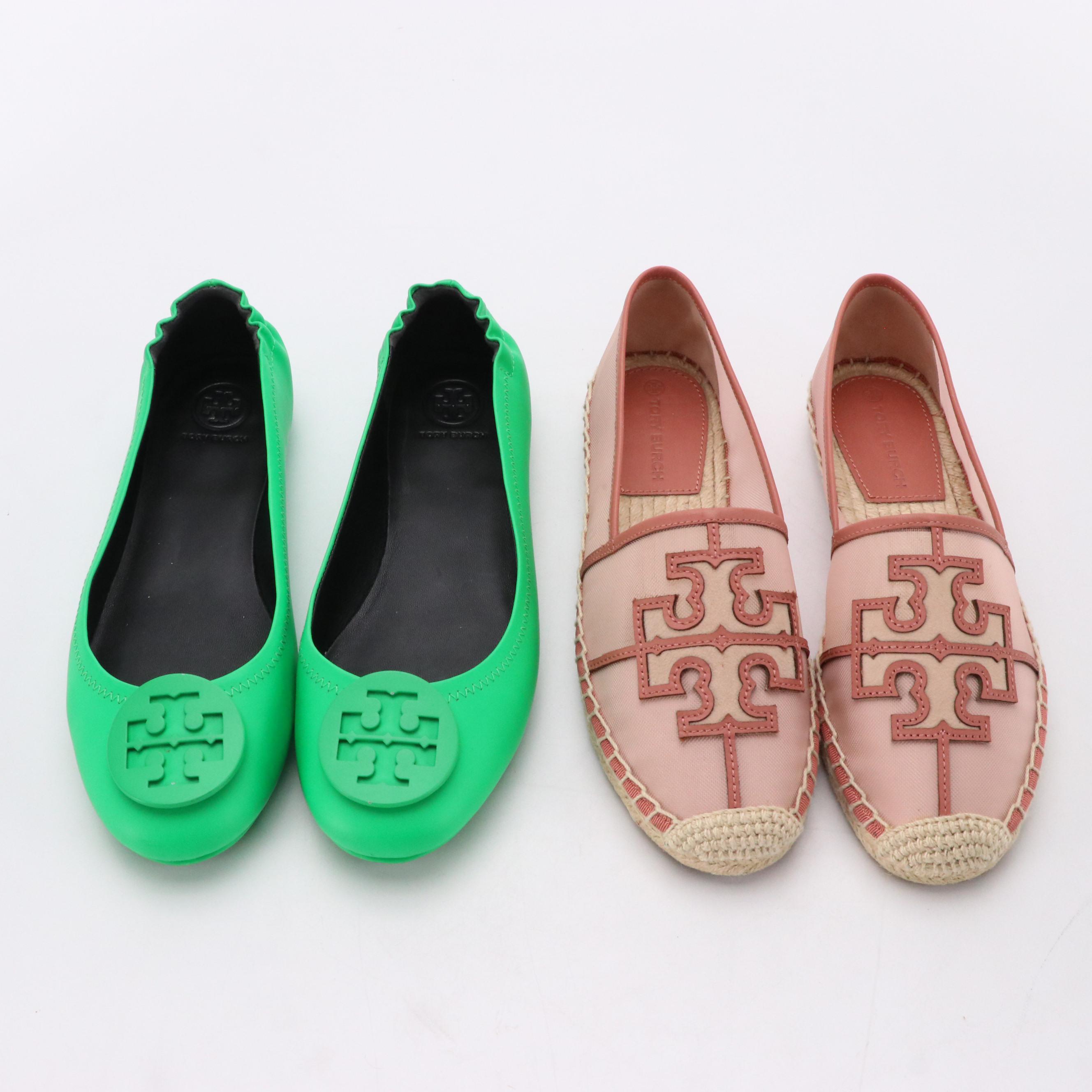 Tory Burch Ines Mesh Espadrilles and Minnie Travel Ballet Flats in Green