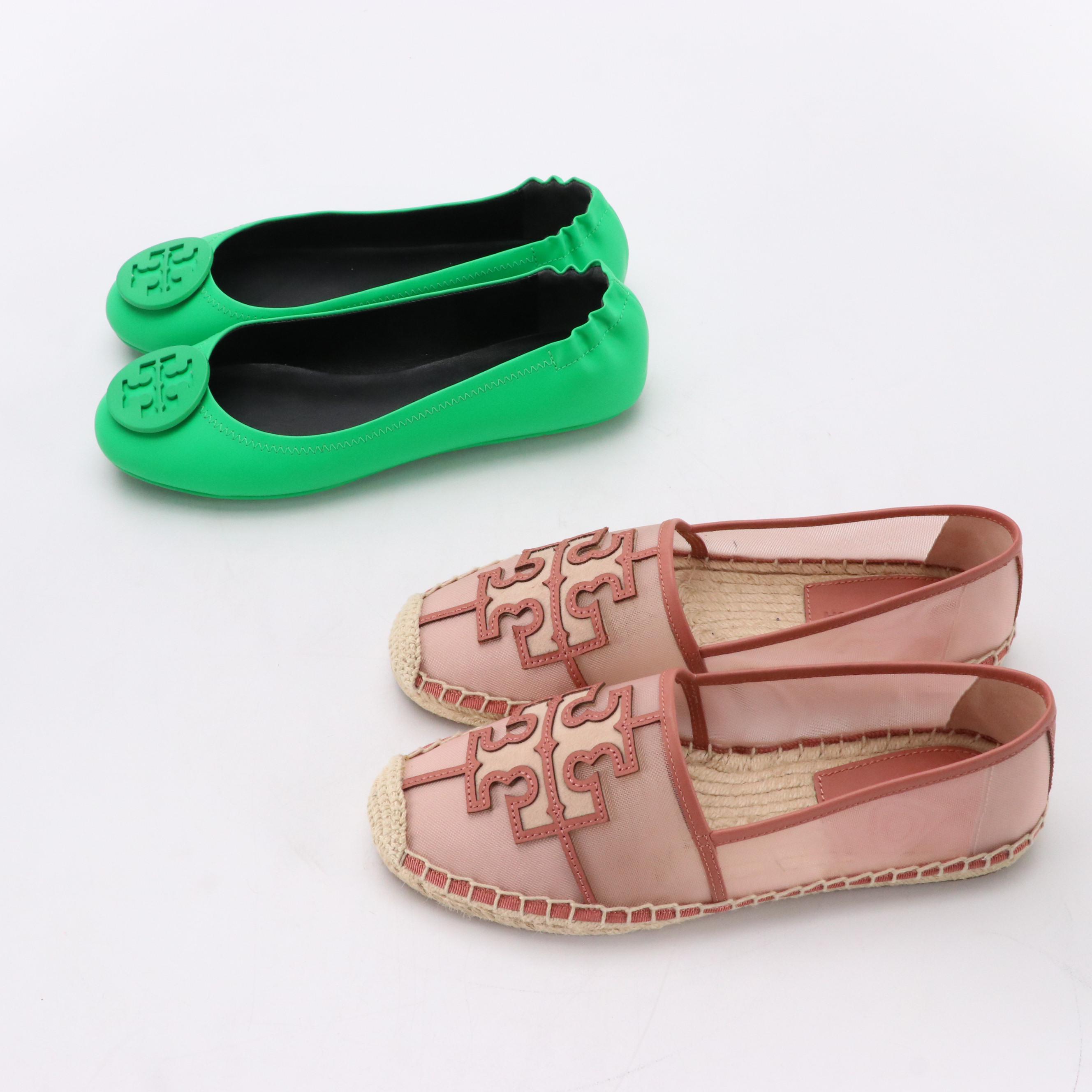 Tory Burch Ines Mesh Espadrilles and Minnie Travel Ballet Flats in Green