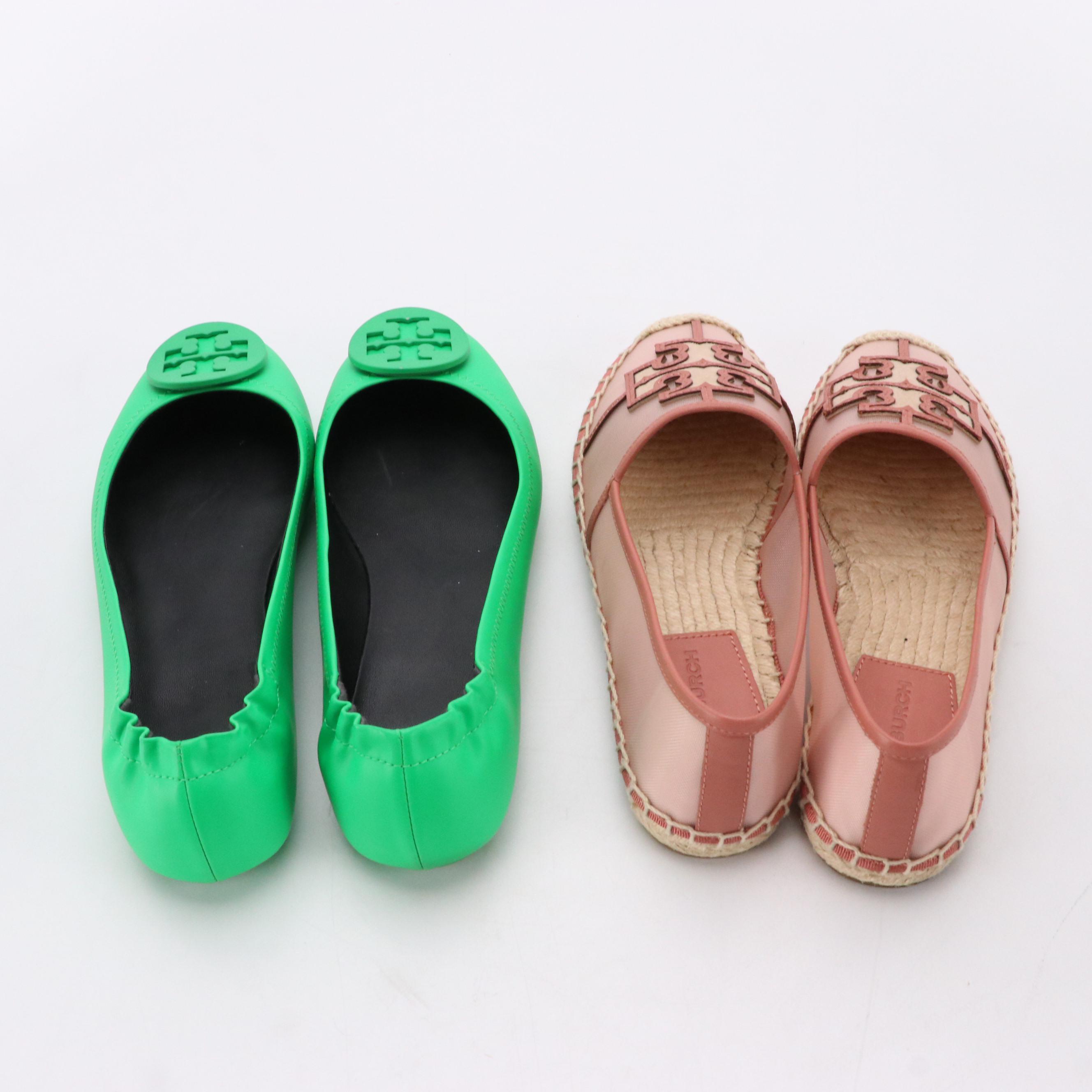 Tory Burch Ines Mesh Espadrilles and Minnie Travel Ballet Flats in Green