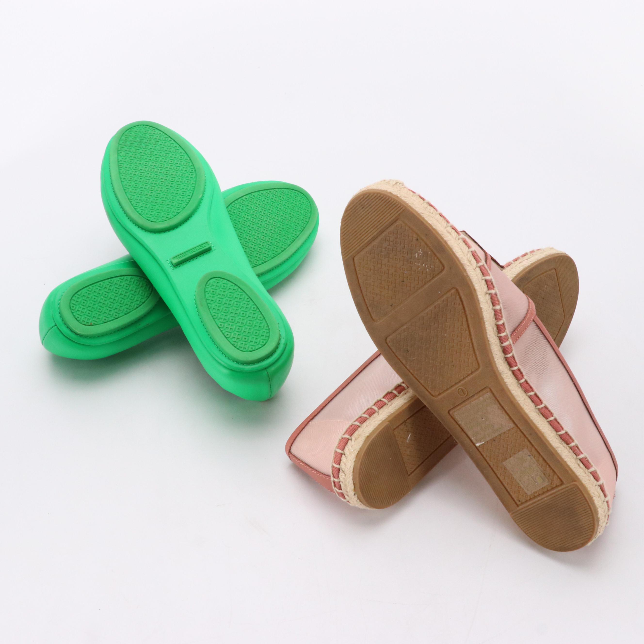 Tory Burch Ines Mesh Espadrilles and Minnie Travel Ballet Flats in Green