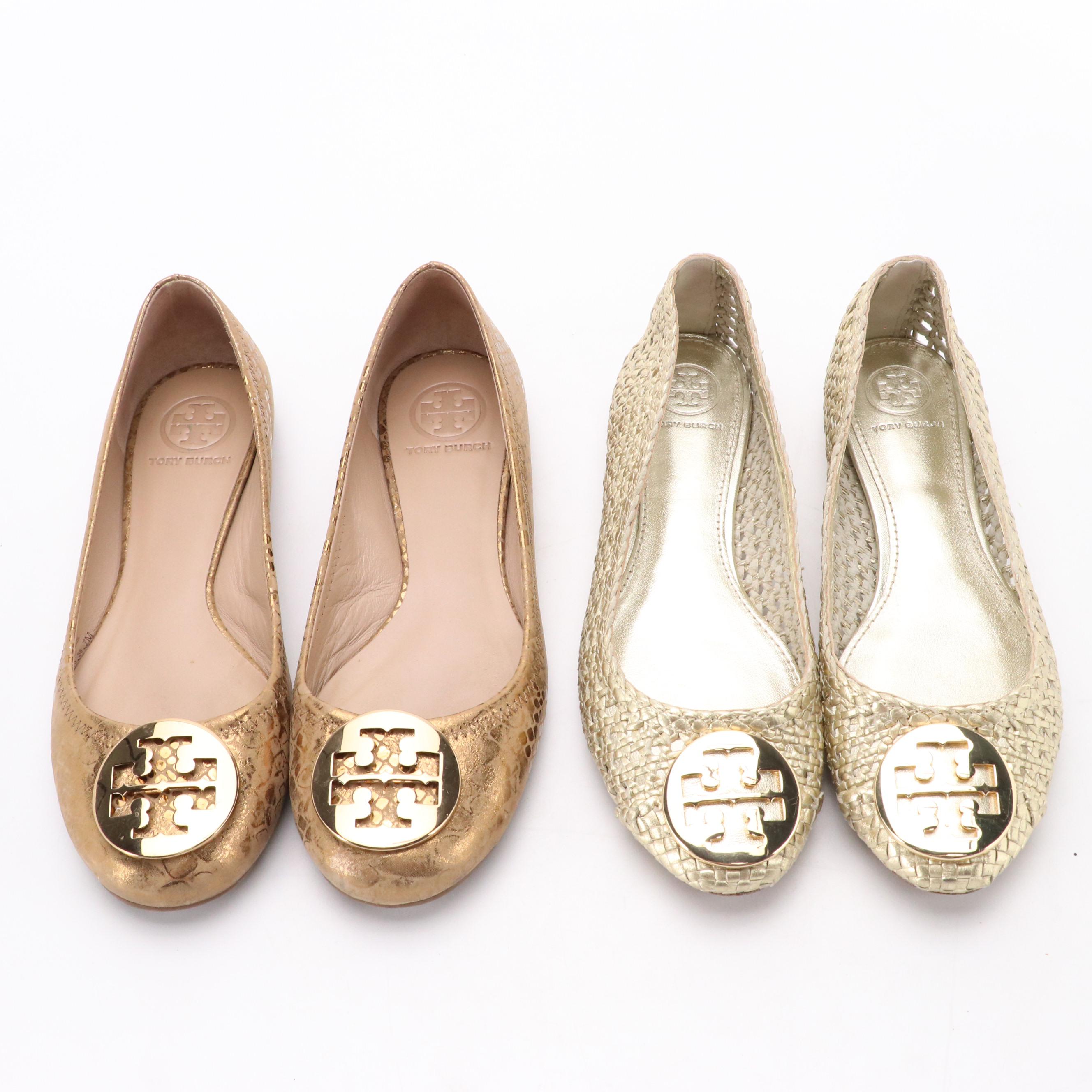 Tory Burch Reva and Pasadena Woven Ballet Flats in Leather