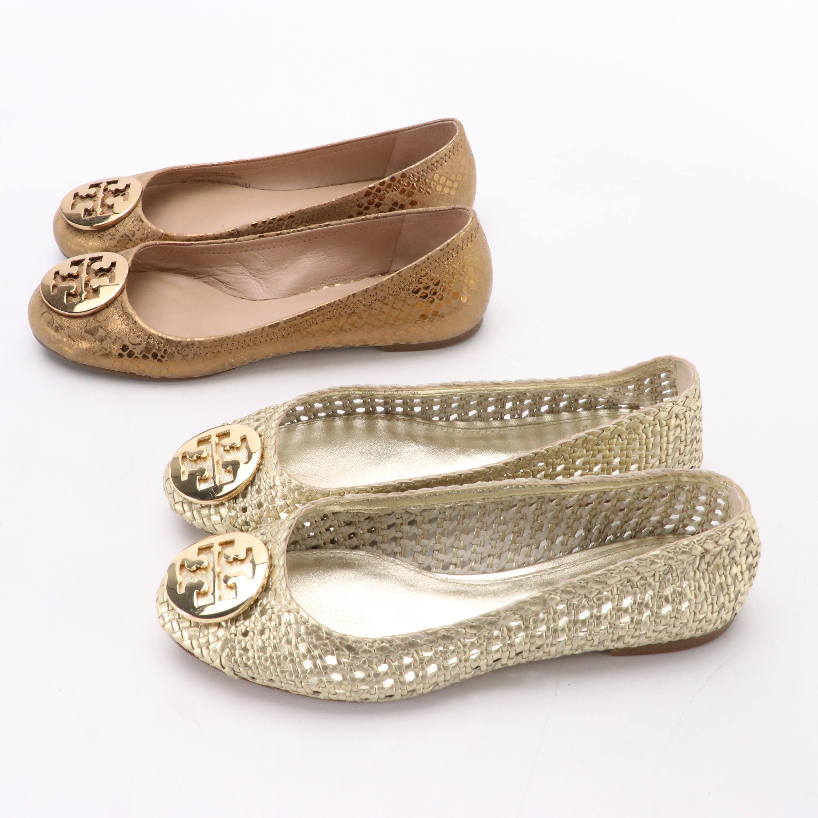 Tory Burch Reva and Pasadena Woven Ballet Flats in Leather