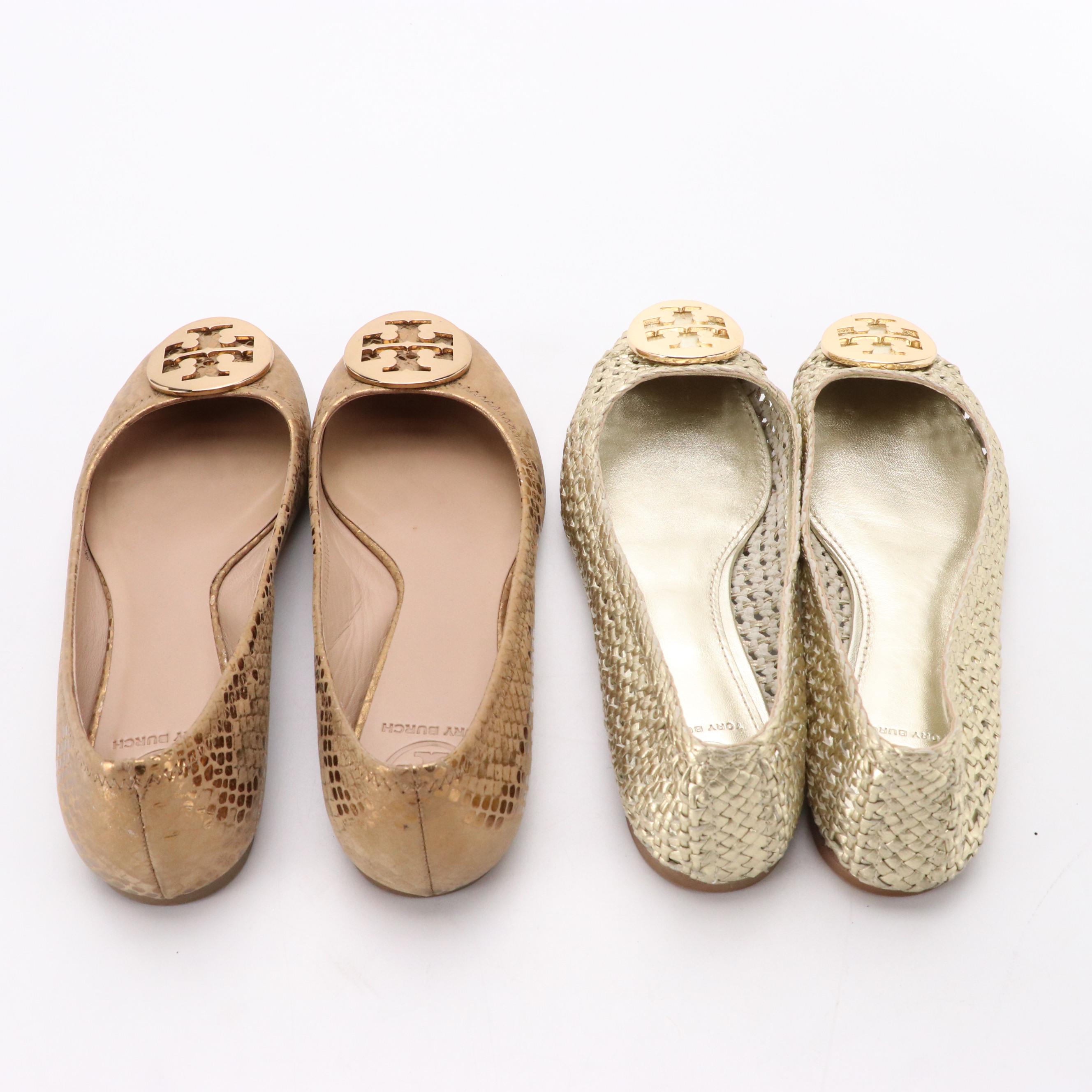 Tory Burch Reva and Pasadena Woven Ballet Flats in Leather