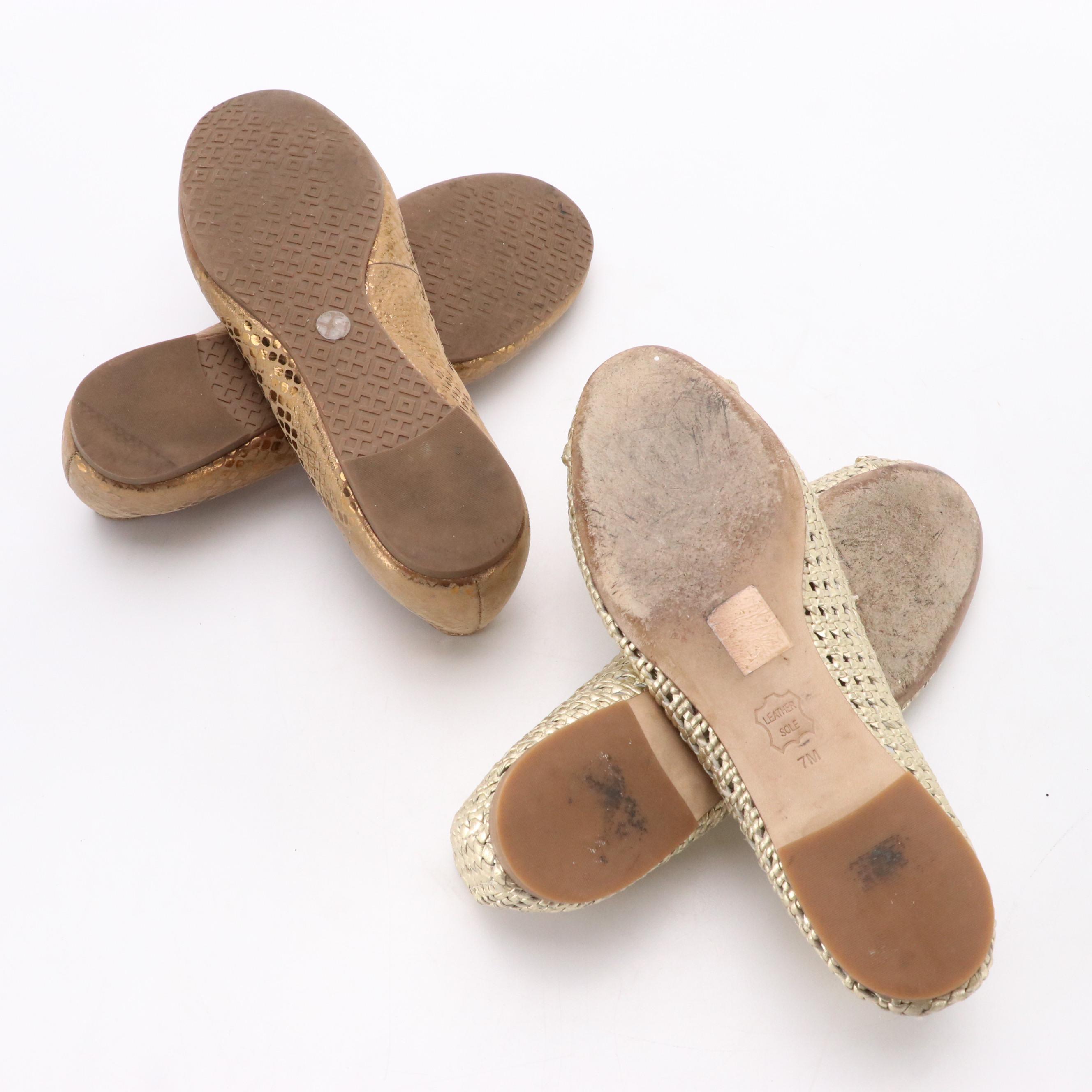 Tory Burch Reva and Pasadena Woven Ballet Flats in Leather