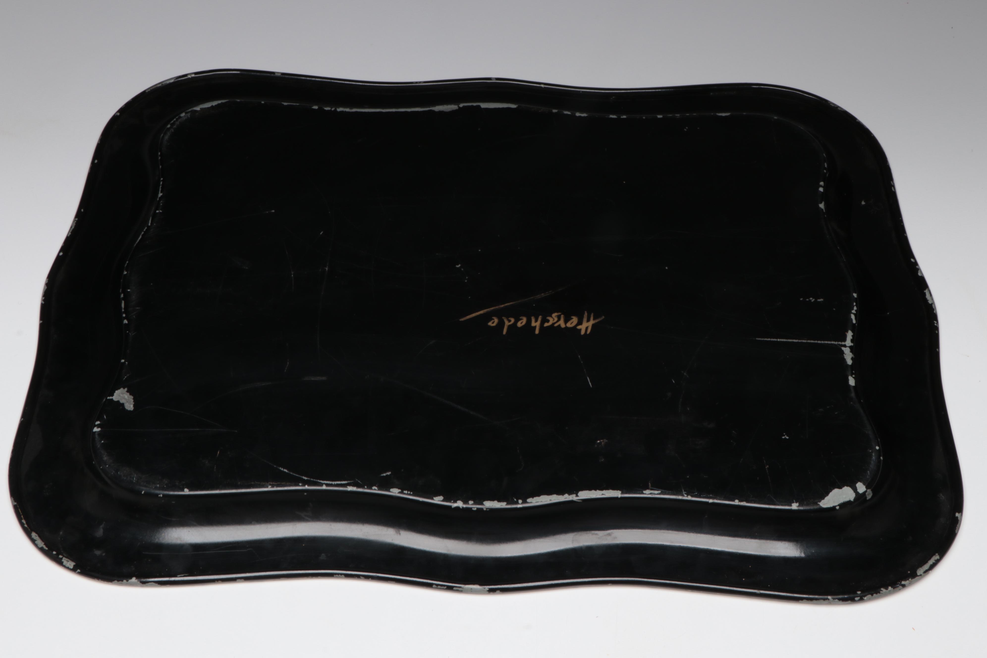 MacBeth-Evans Tumblers with Metal Wine Label Tray, Mid-20th Century