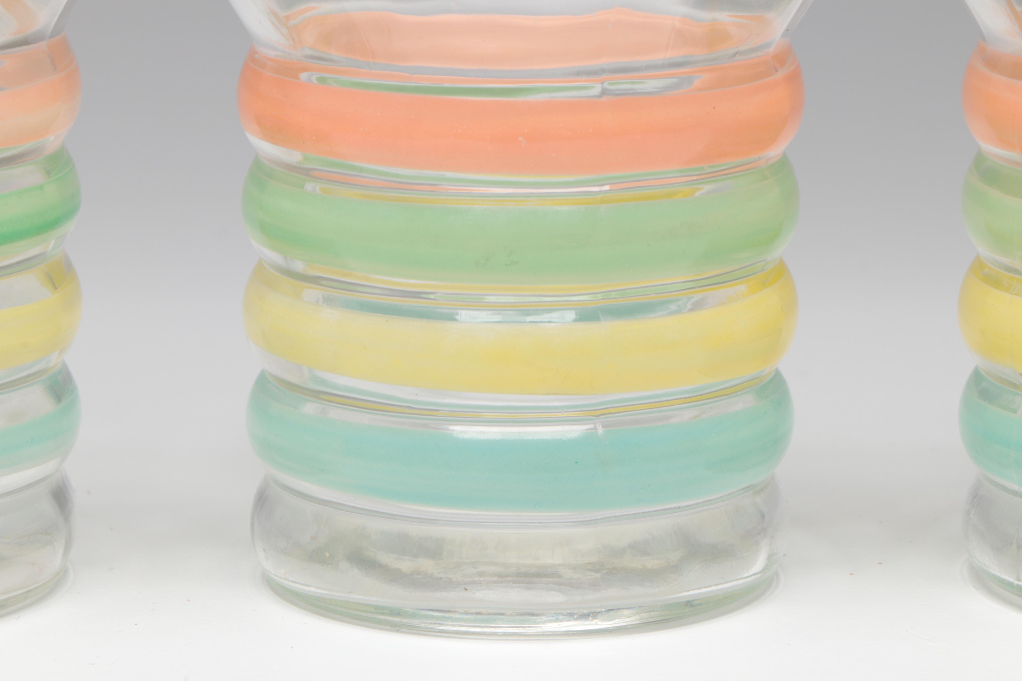 MacBeth-Evans Tumblers with Metal Wine Label Tray, Mid-20th Century