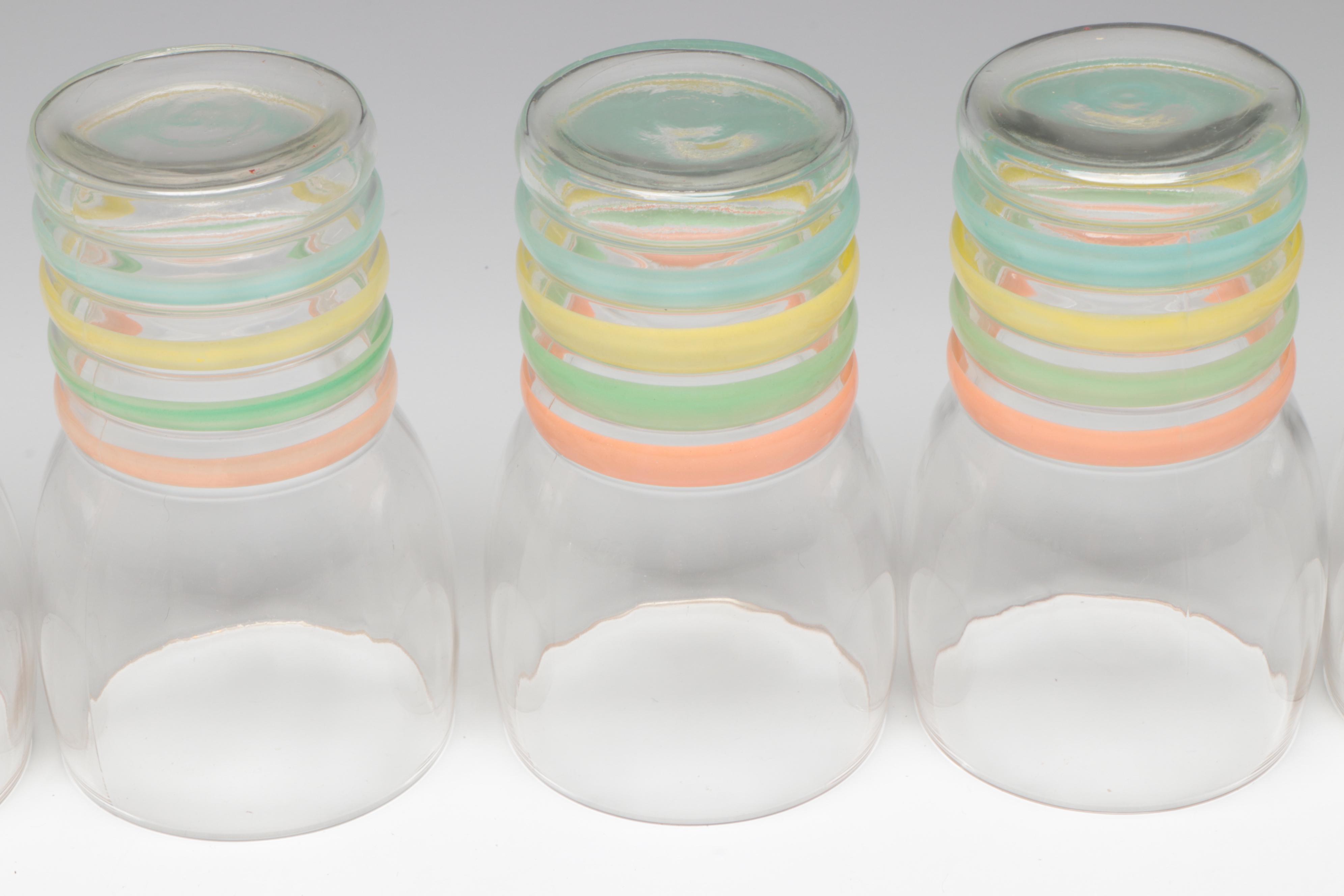 MacBeth-Evans Tumblers with Metal Wine Label Tray, Mid-20th Century