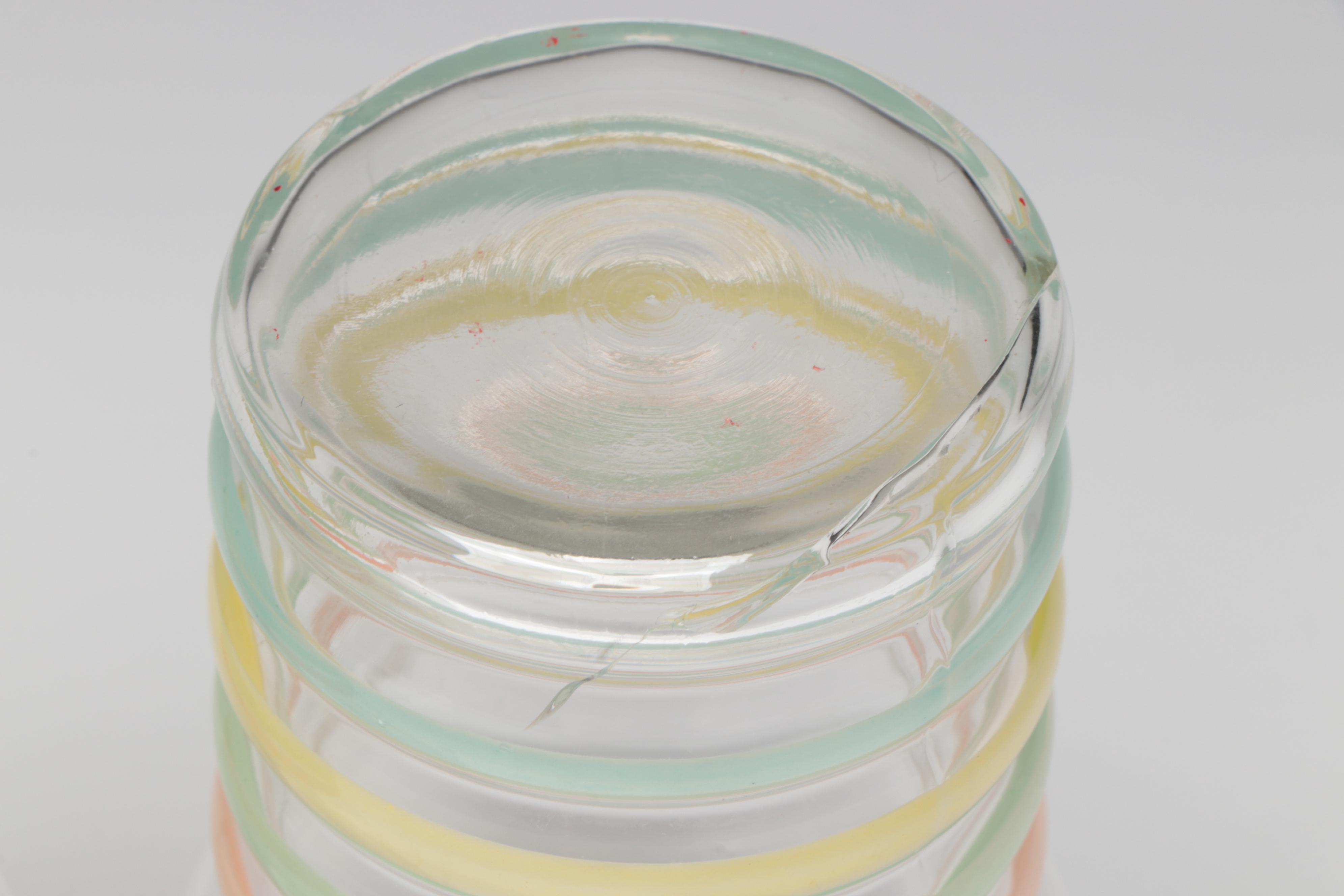 MacBeth-Evans Tumblers with Metal Wine Label Tray, Mid-20th Century