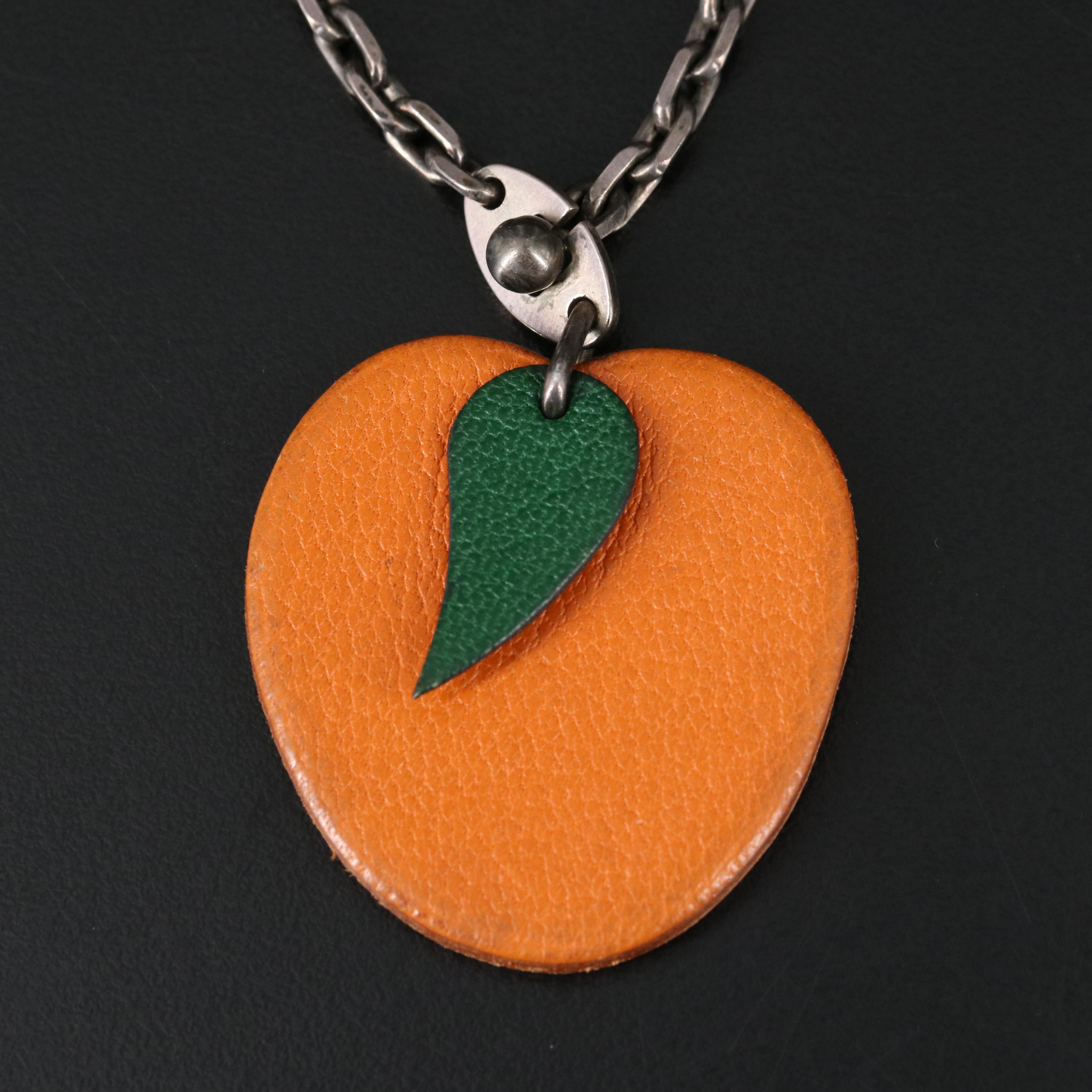 Hermès Apricot Fruit Key Chain Bag Charm in Orange and Green Leather