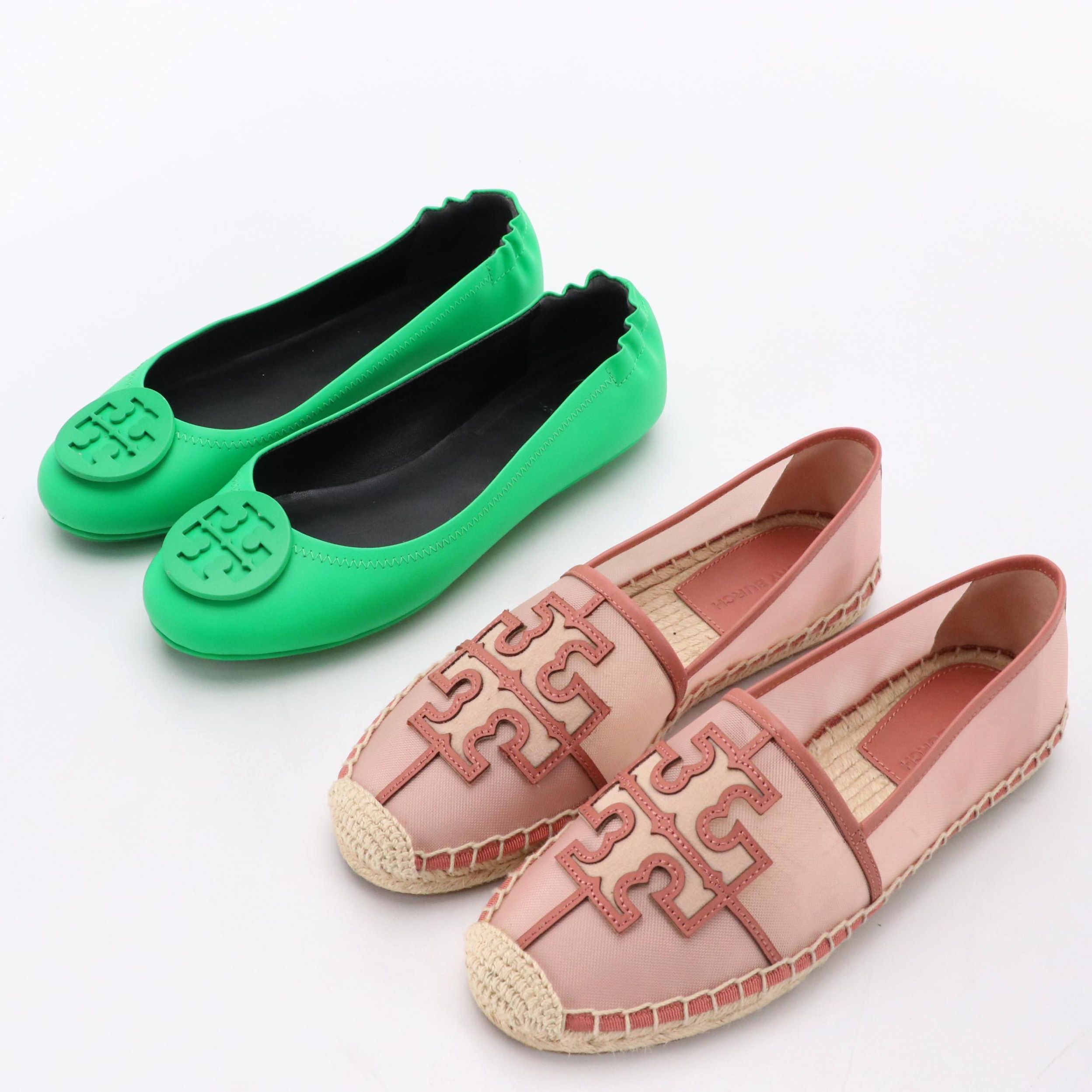 Tory Burch Ines Mesh Espadrilles and Minnie Travel Ballet Flats in Green