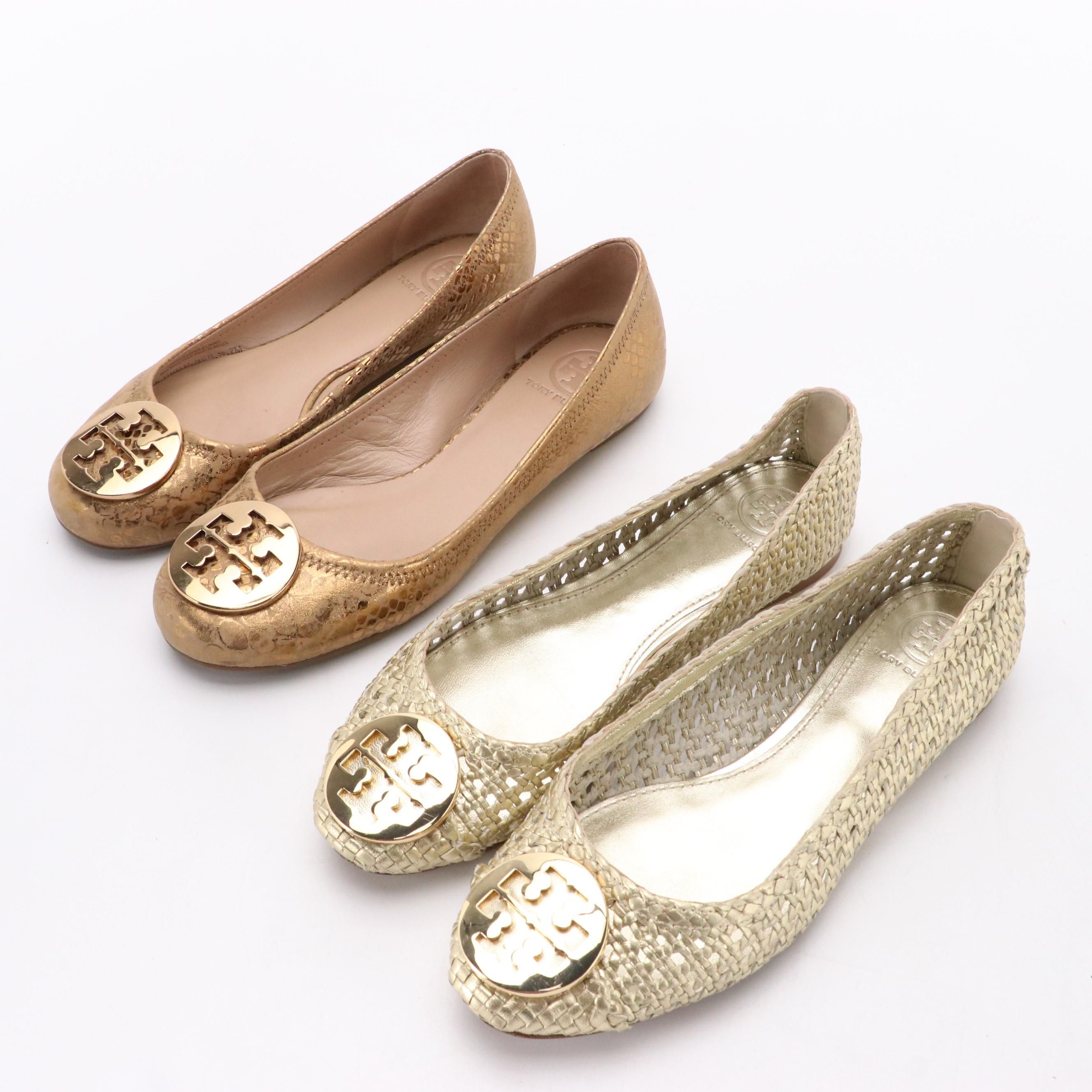 Tory Burch Reva and Pasadena Woven Ballet Flats in Leather