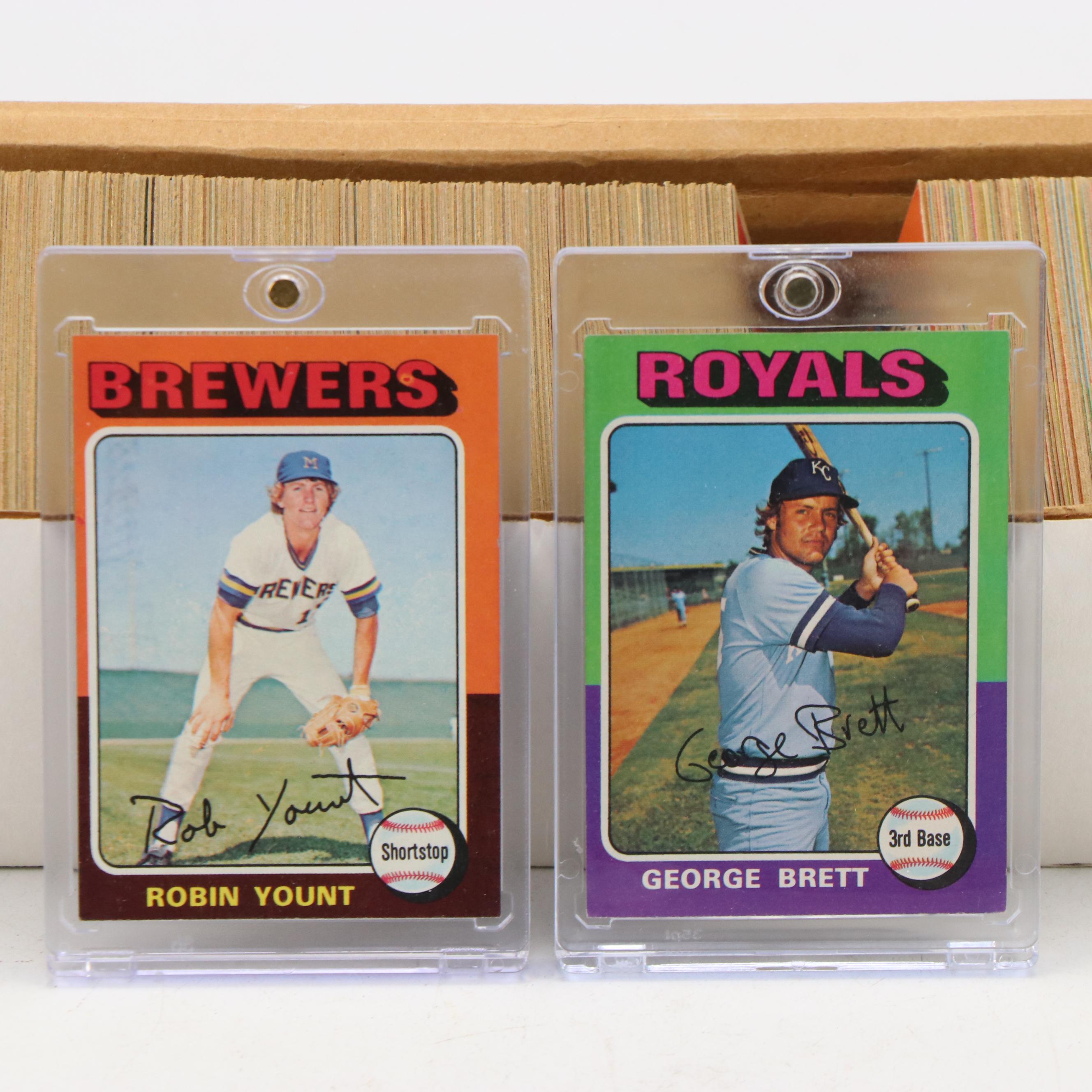 1975 Topps Baseball Card Set Featuring Robin Yount and George Brett Rookies