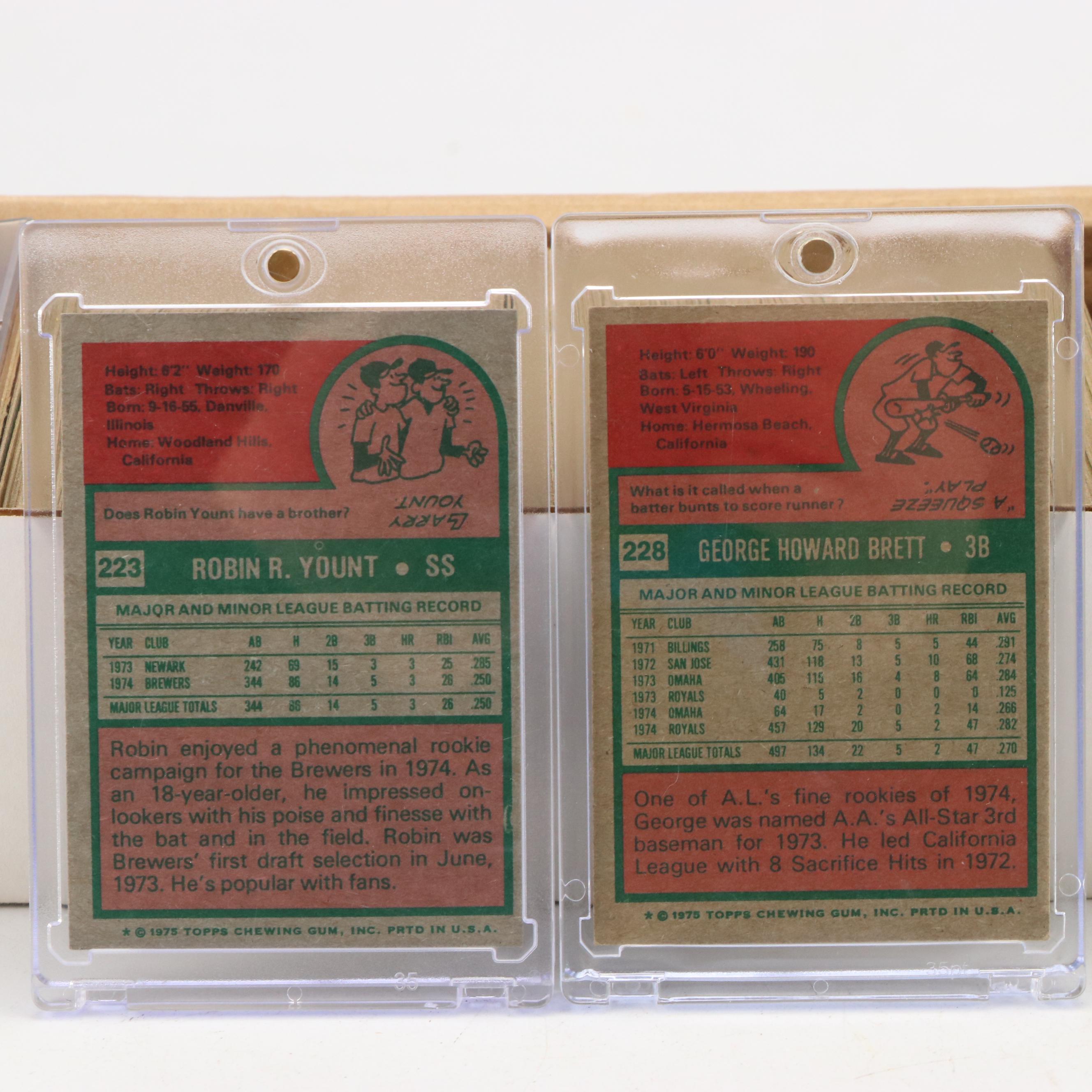 1975 Topps Baseball Card Set Featuring Robin Yount and George Brett Rookies